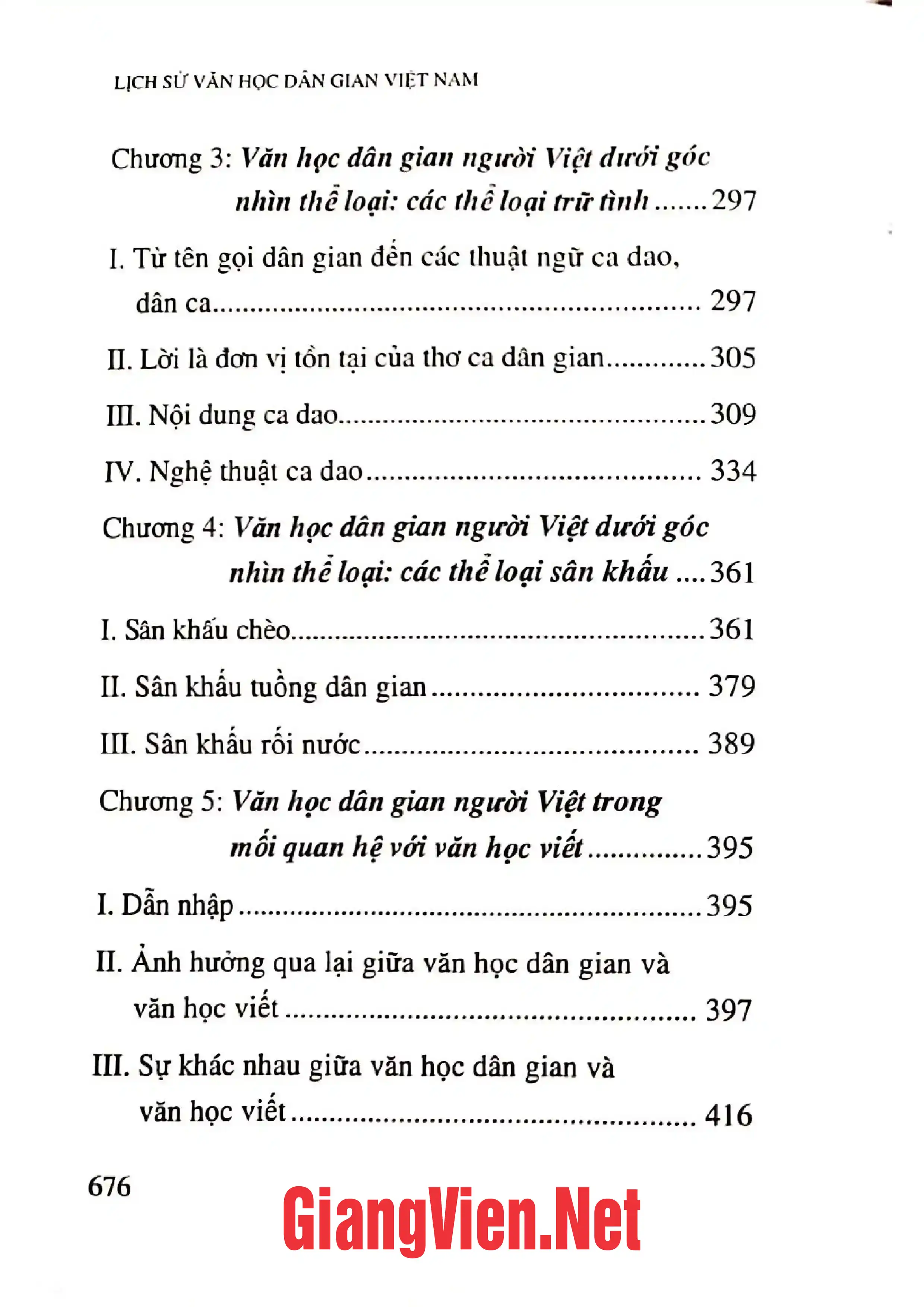 Mục lục chi tiết trang 3 sách Lịch sử văn học dân gian Việt Nam