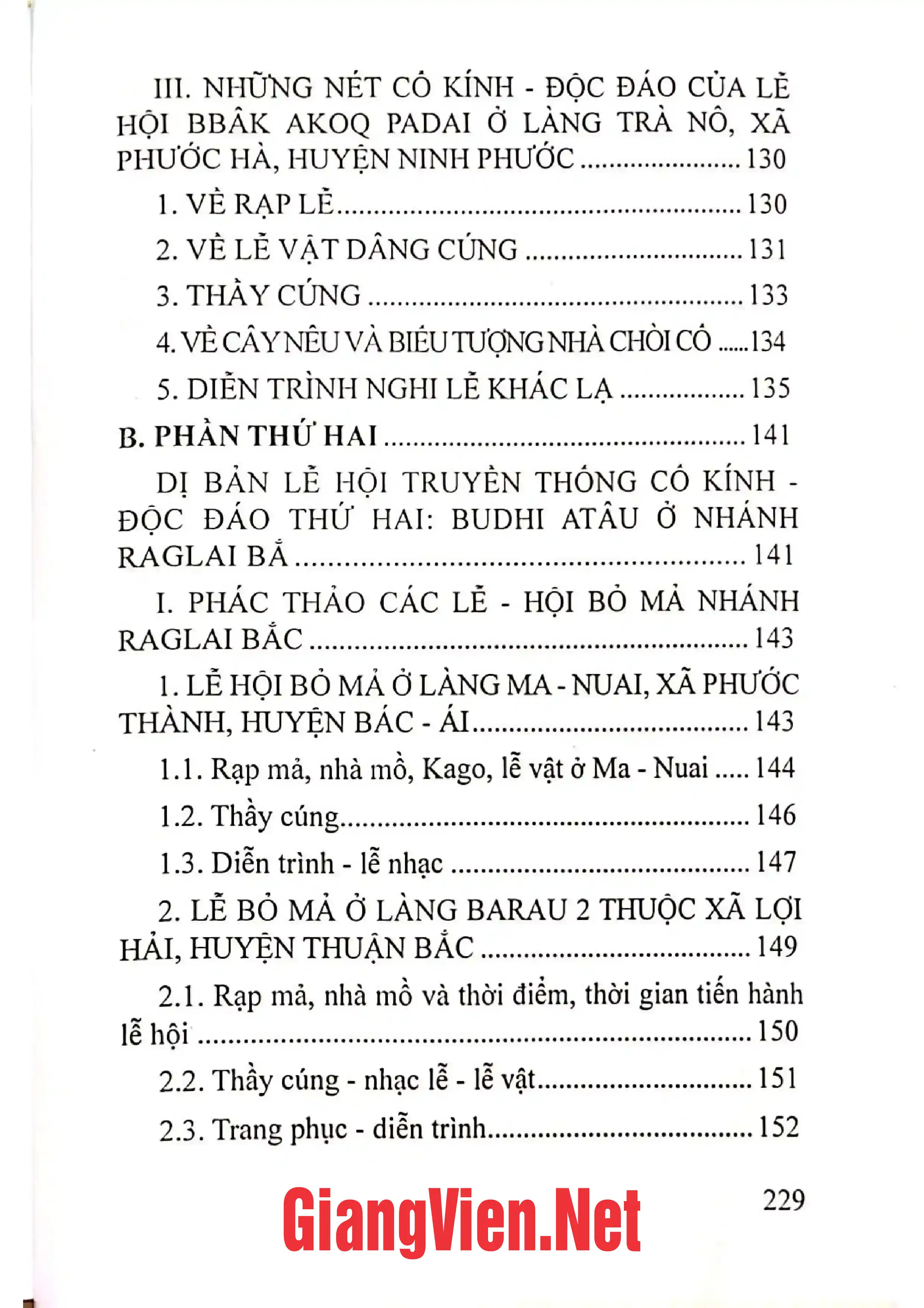 Mục lục chi tiết trang 2 sách Hai dị bản lễ hội truyền thống cổ kính - độc đáo BBâk Akoq Padai - Budhi Atâu ở hai nhánh Raglai Nam và Bắc tỉnh Ninh Thuận