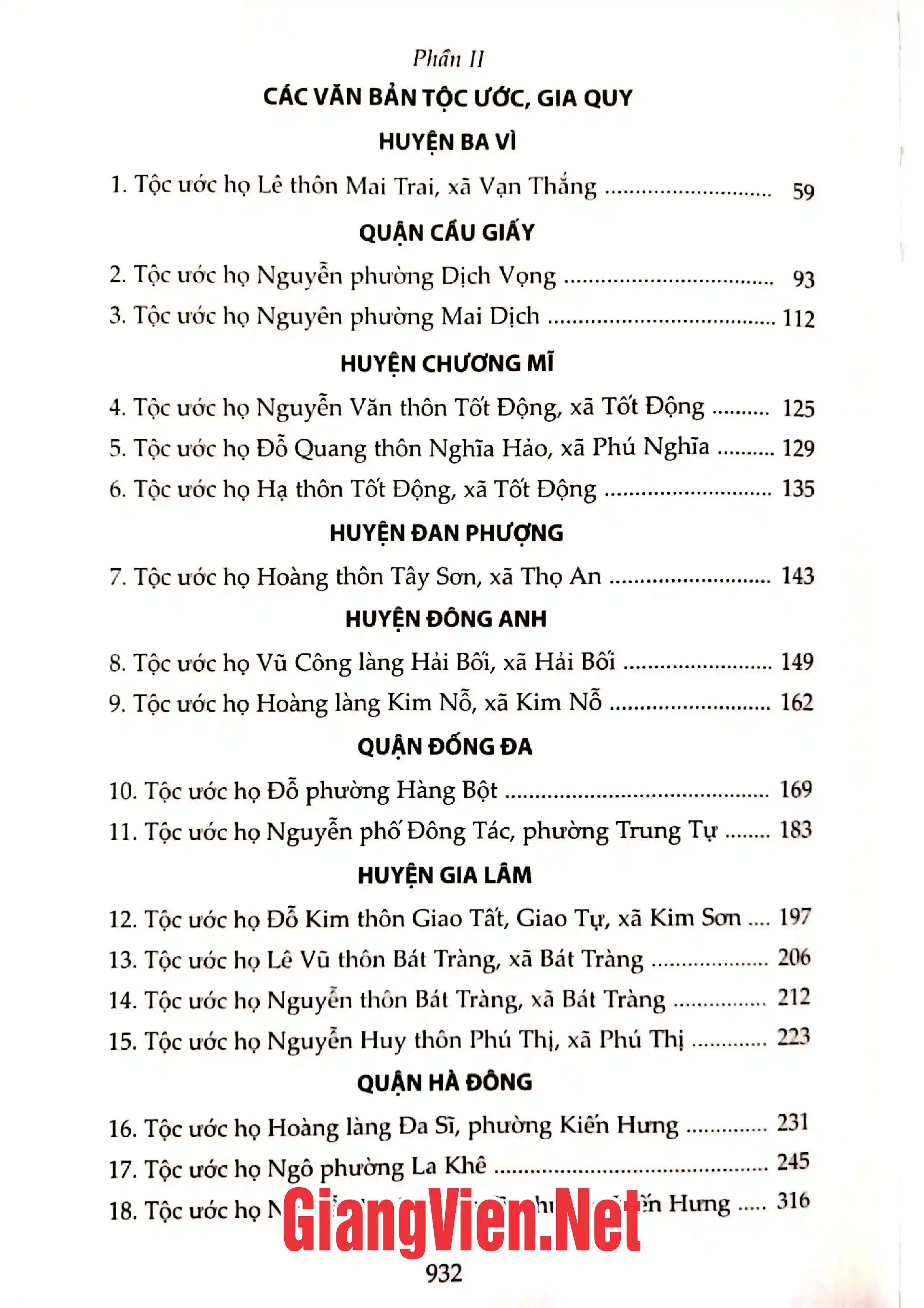 Mục lục chi tiết trang 1 sách Tư liệu văn hiến Thăng Long - Hà Nội, tuyển tập tộc ước, Gia Quy