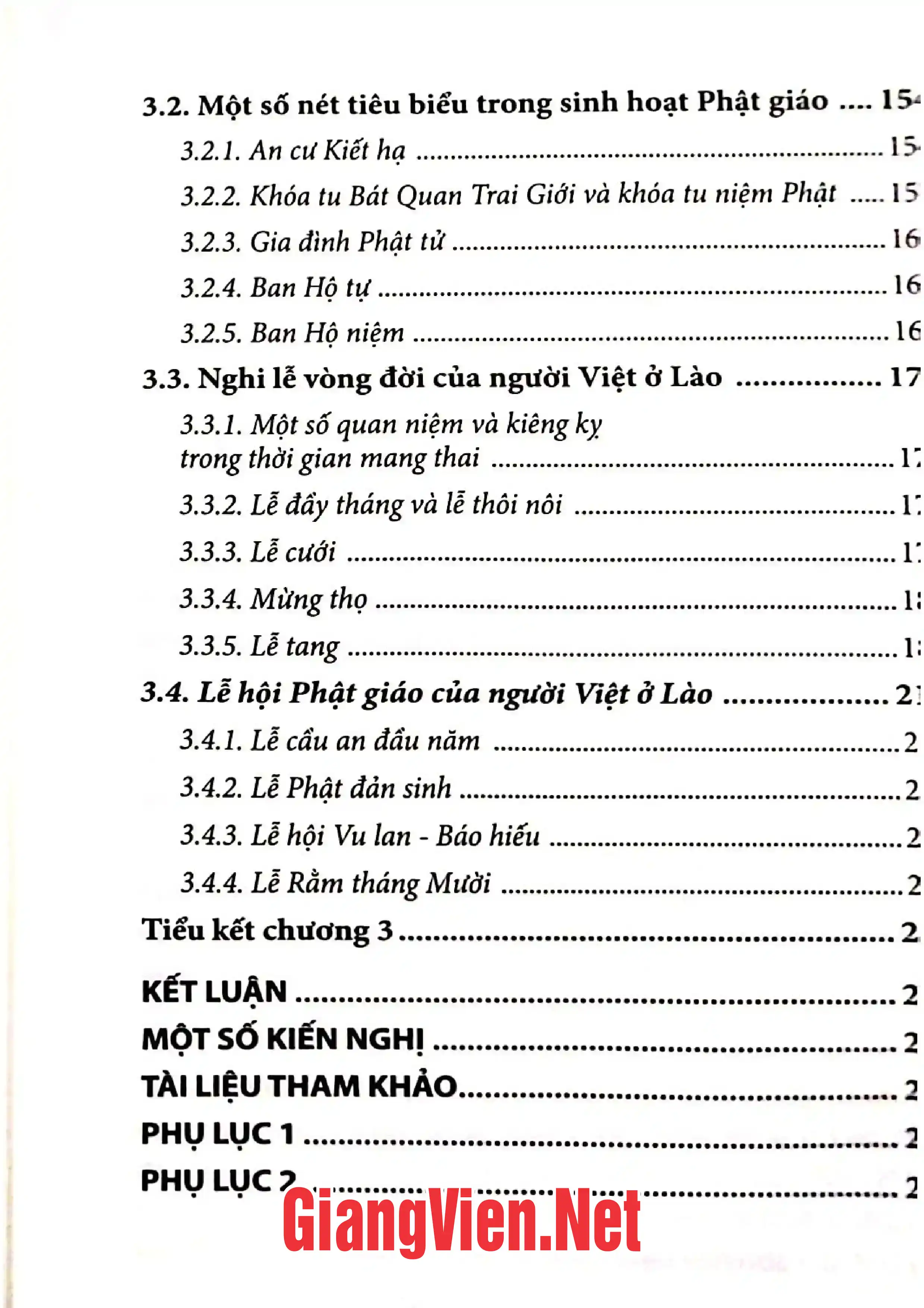 Mục lục chi tiết trang 2 sách Văn hóa Phật giáo trong đời sống của người Việt ở Lào