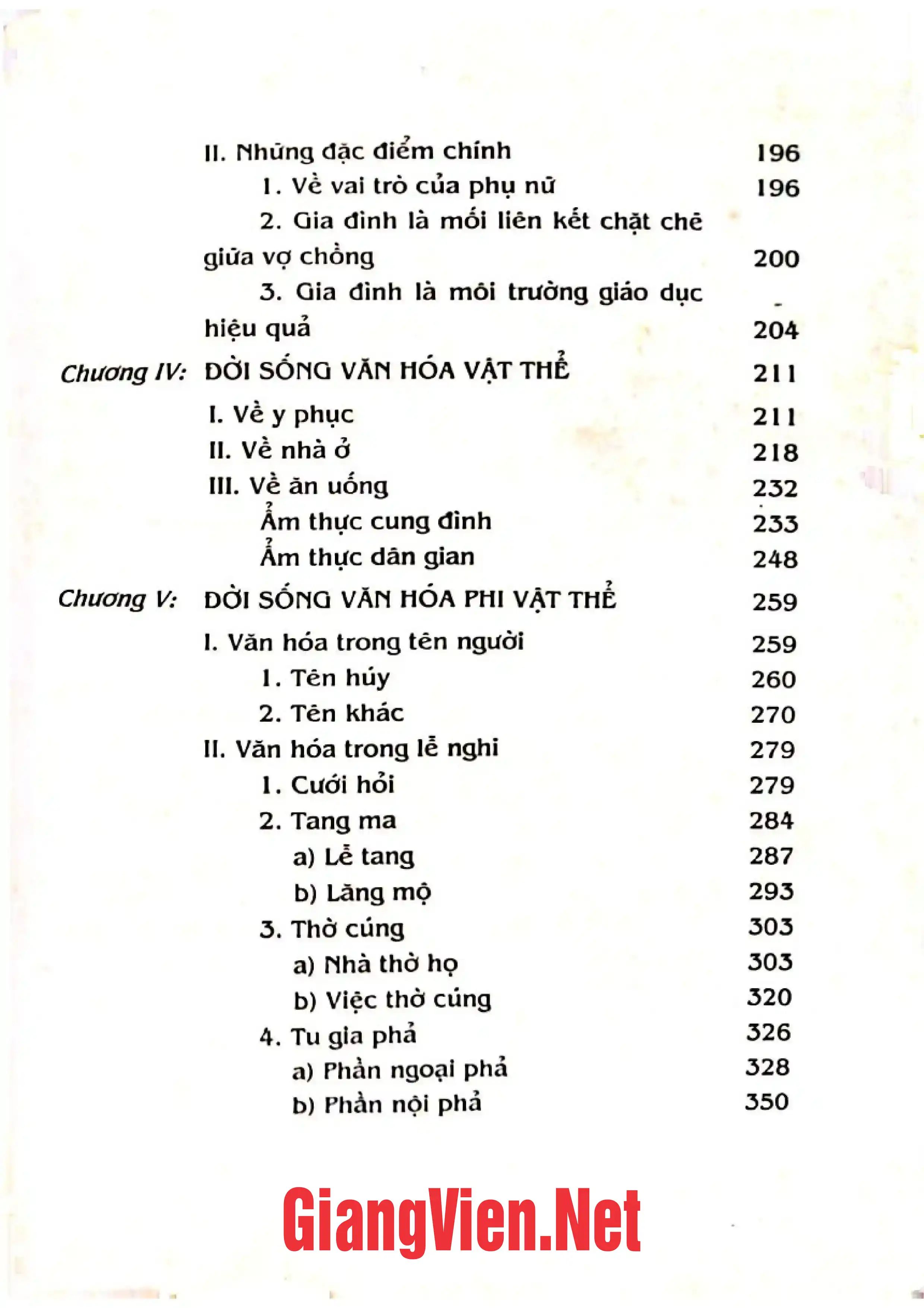Mục lục chi tiết trang 2 sách Văn hóa Huế xưa, Tập I: Đời sống văn hóa gia tộc