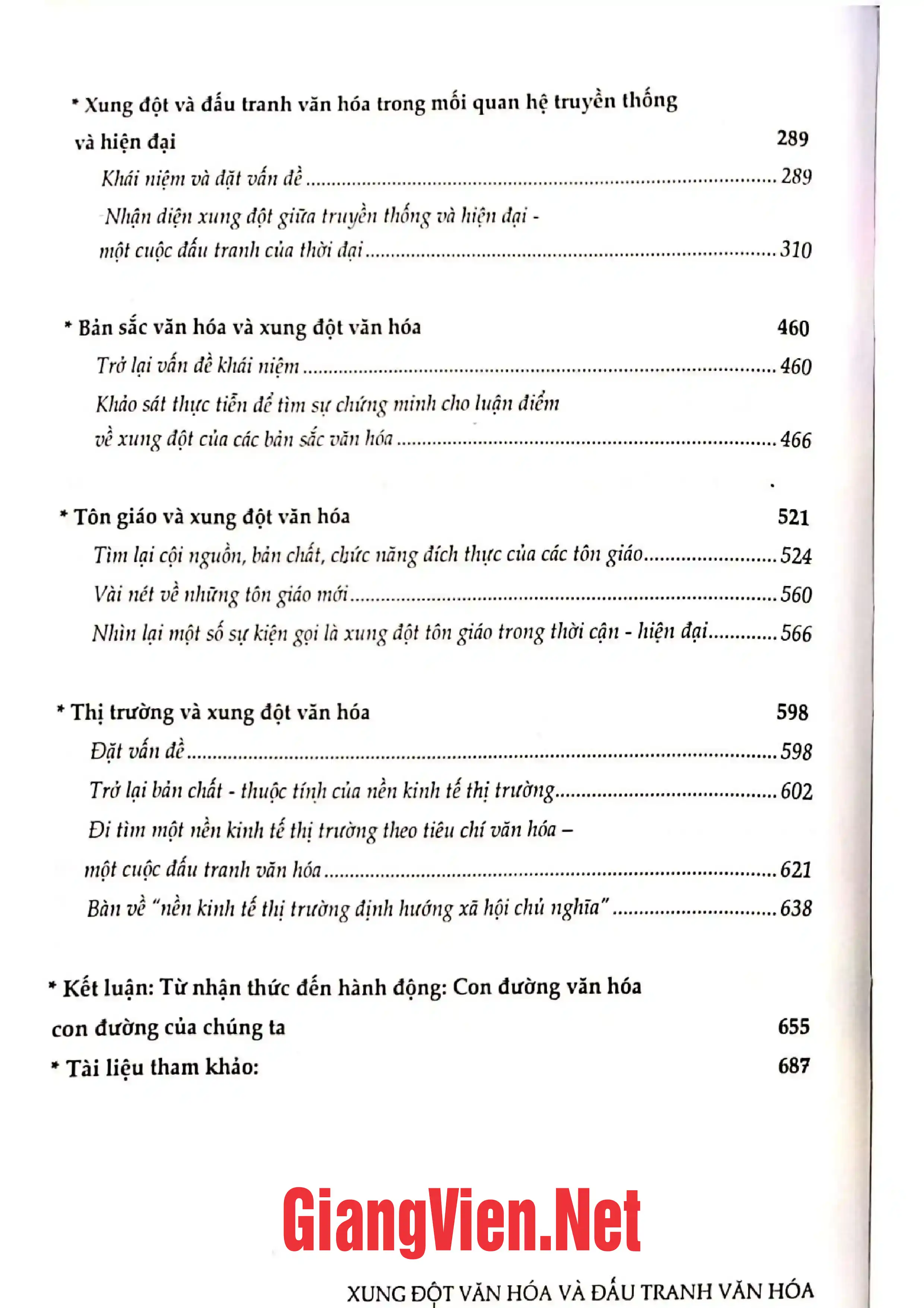 Mục lục chi tiết trang 1 sách Xung đột văn hóa và đấu tranh văn hóa
