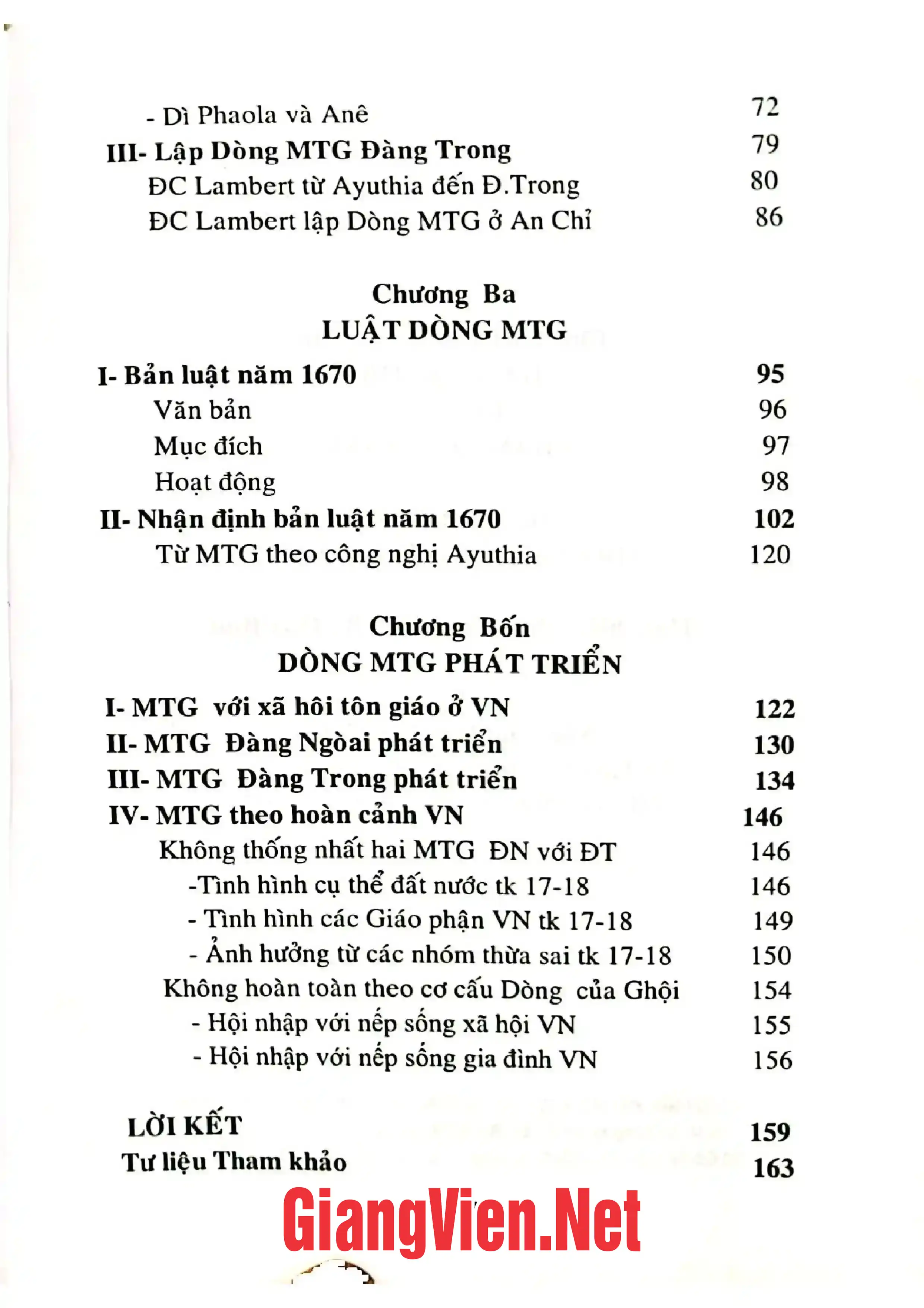Mục lục chi tiết trang 1 sách Dòng Mến Thánh giá những năm đầu