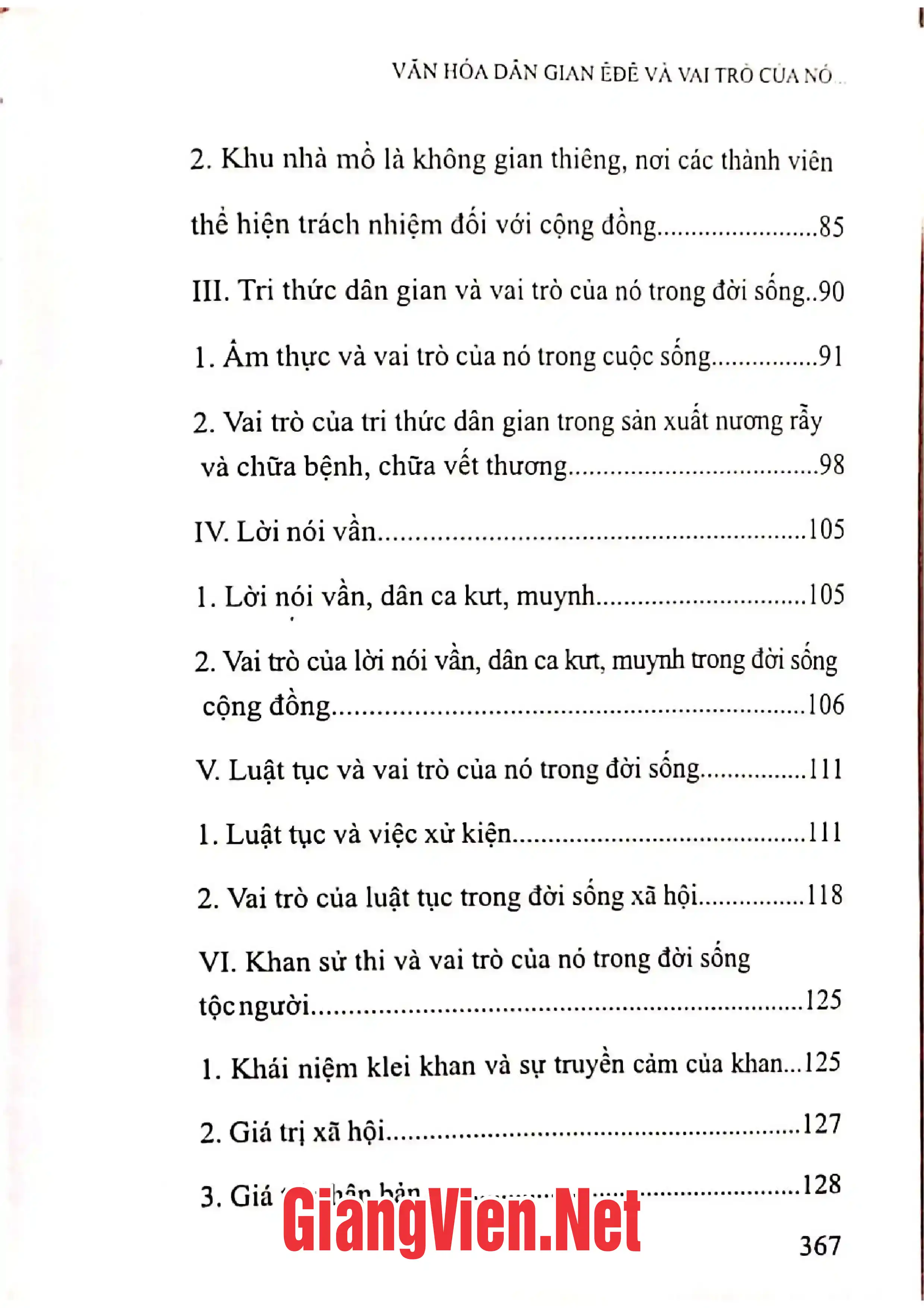 Mục lục chi tiết trang 2 sách Văn hóa dân gian Ê Đê và vai trò của nó trong xã hội đương đại