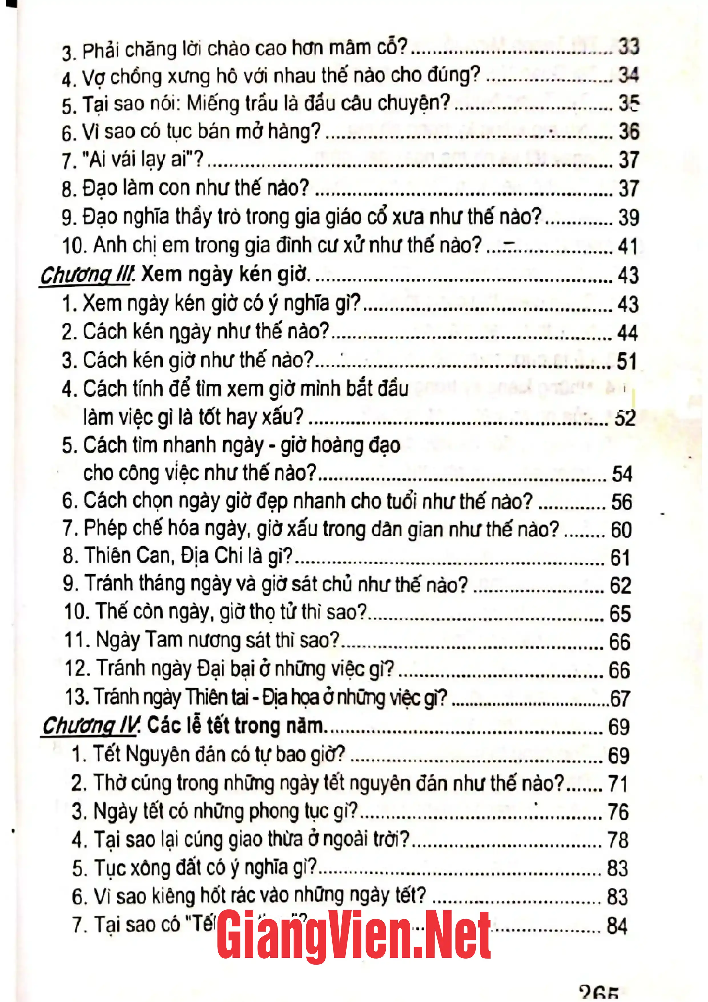 Mục lục chi tiết trang 1 sách Những điều nên biết về phong tục Việt Nam