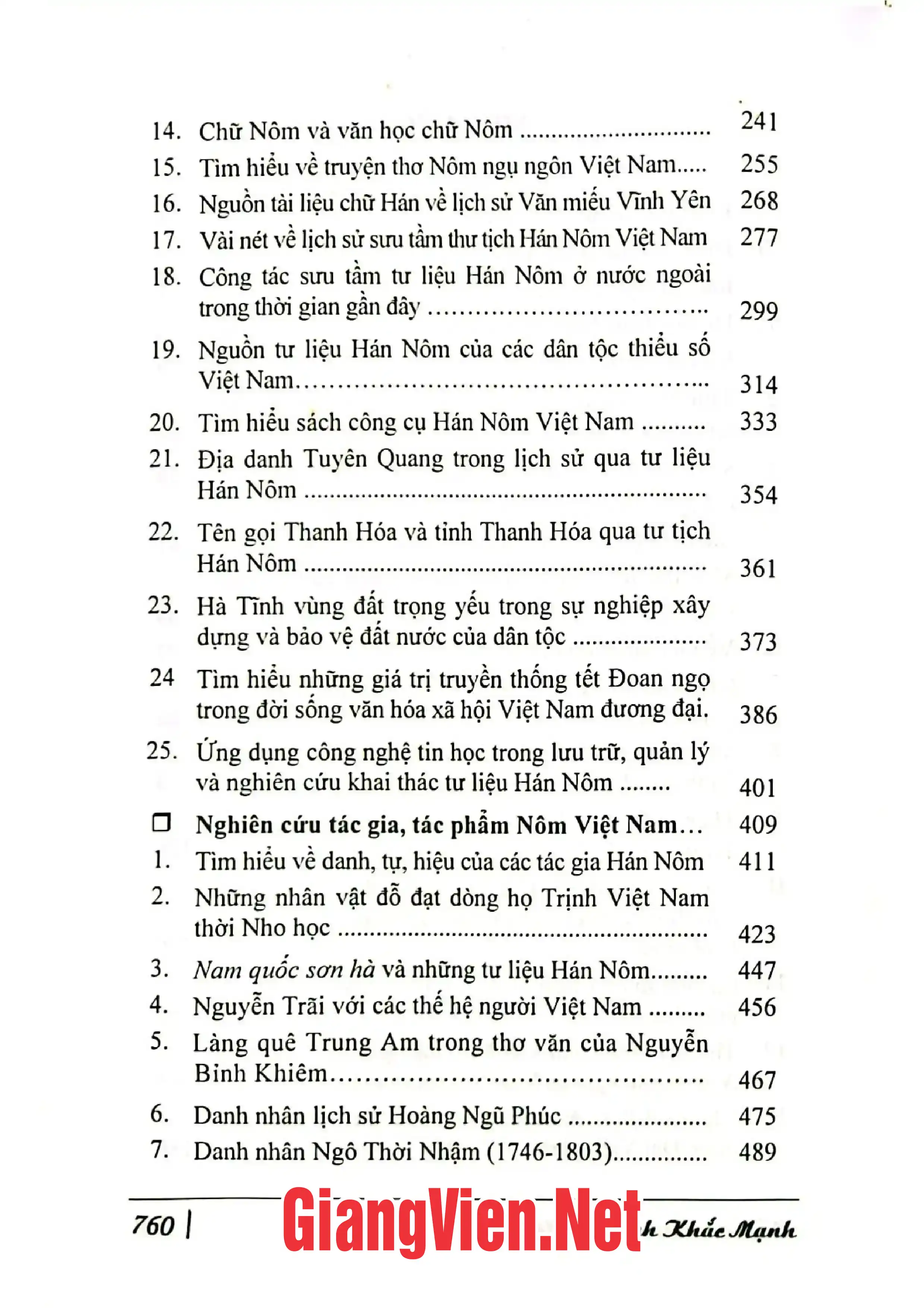 Mục lục chi tiết trang 1 sách Tiếp cận di sản Hán Nôm