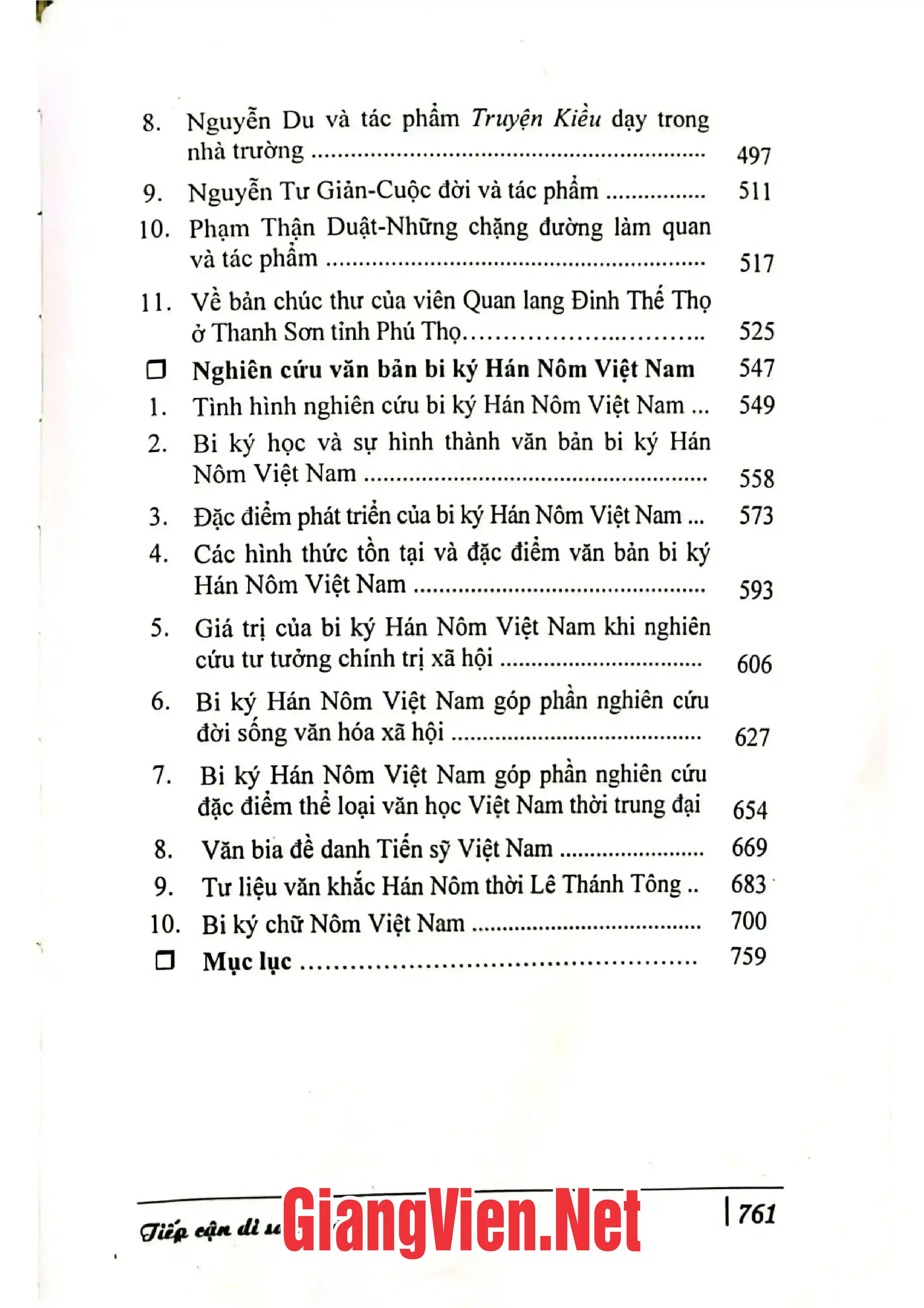 Mục lục chi tiết trang 2 sách Tiếp cận di sản Hán Nôm