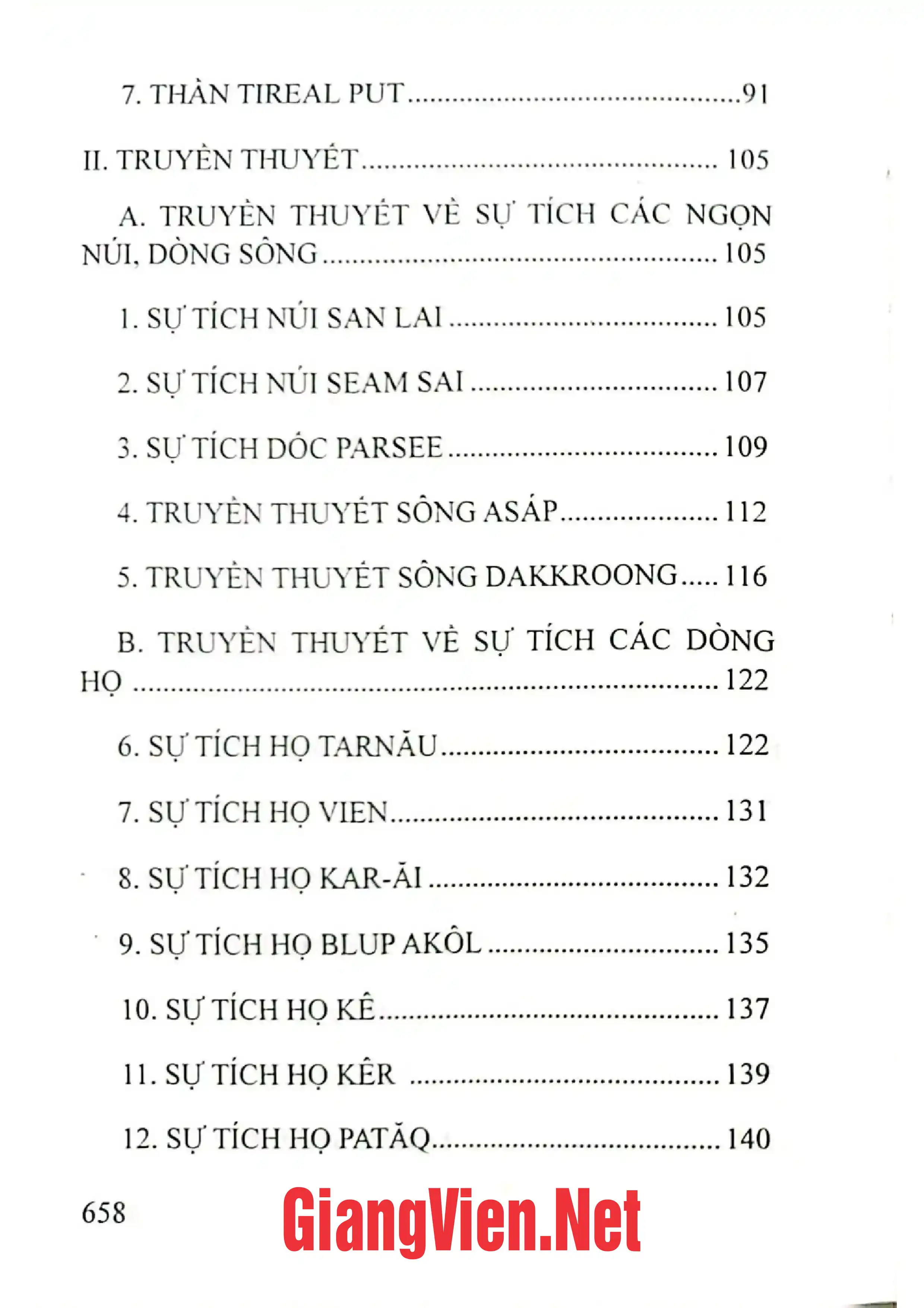 Mục lục chi tiết trang 1 sách Văn hóa dân gian các dân tộc ít người ở Thừa Thiên Huế song ngữ Việt - Ta ôi, Việt - Cơ Tu Quyển 1