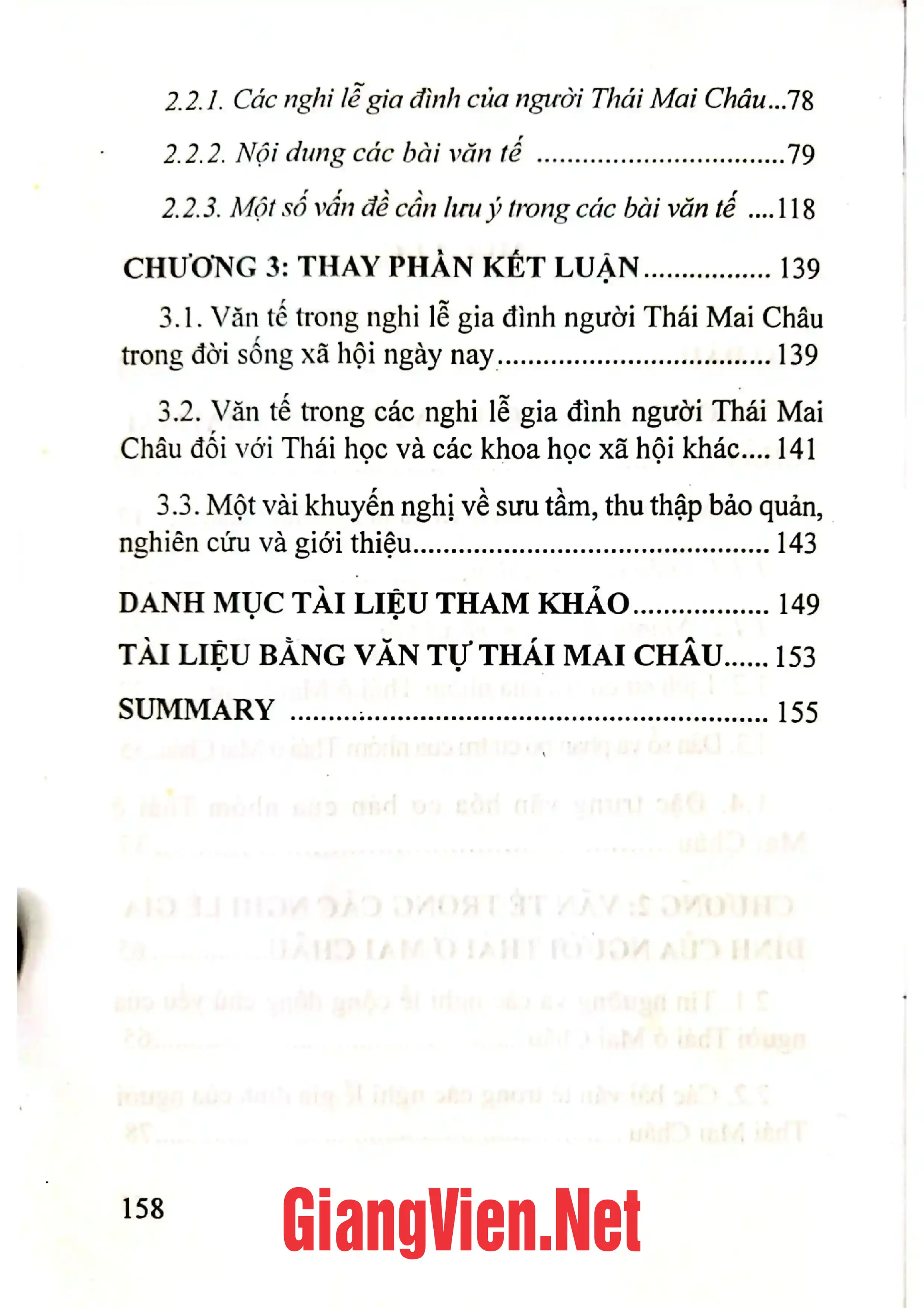Mục lục chi tiết trang 1 sách Văn tế trong nghi lễ gia đình của người Thái ở Mai Châu, Hòa Bình