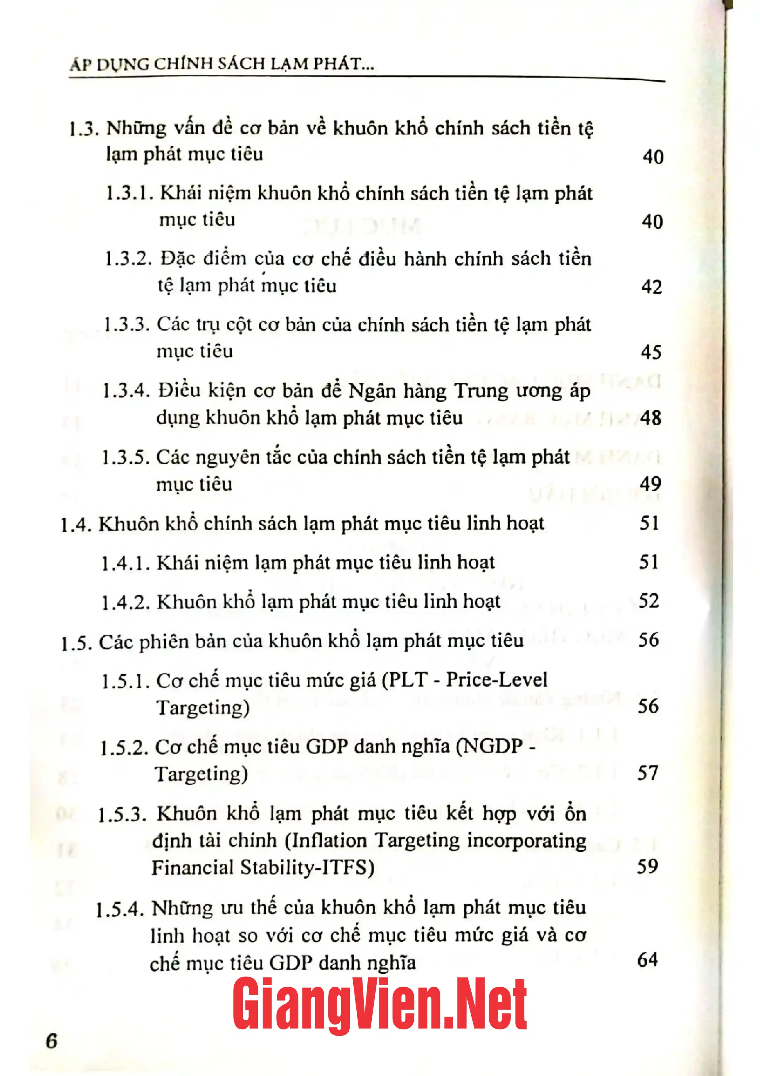 Mục lục chi tiết trang 1 sách Áp dụng chính sách lạm phát mục tiêu lý luận và thực tiễn