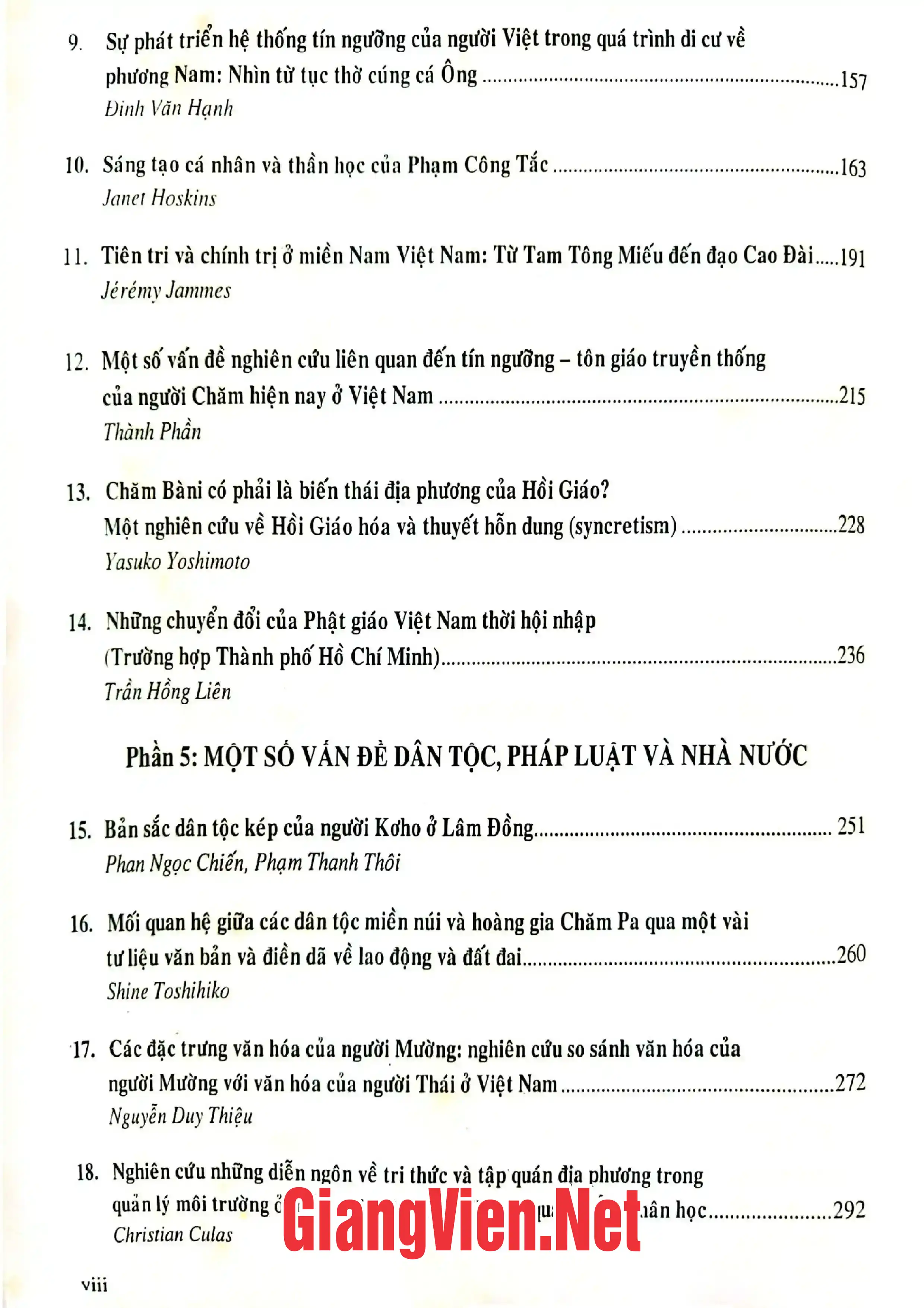Mục lục chi tiết trang 1 sách Hiện đại và động thái của truyền thống ở Việt Nam: Những cách tiếp cận nhân học Quyển 2