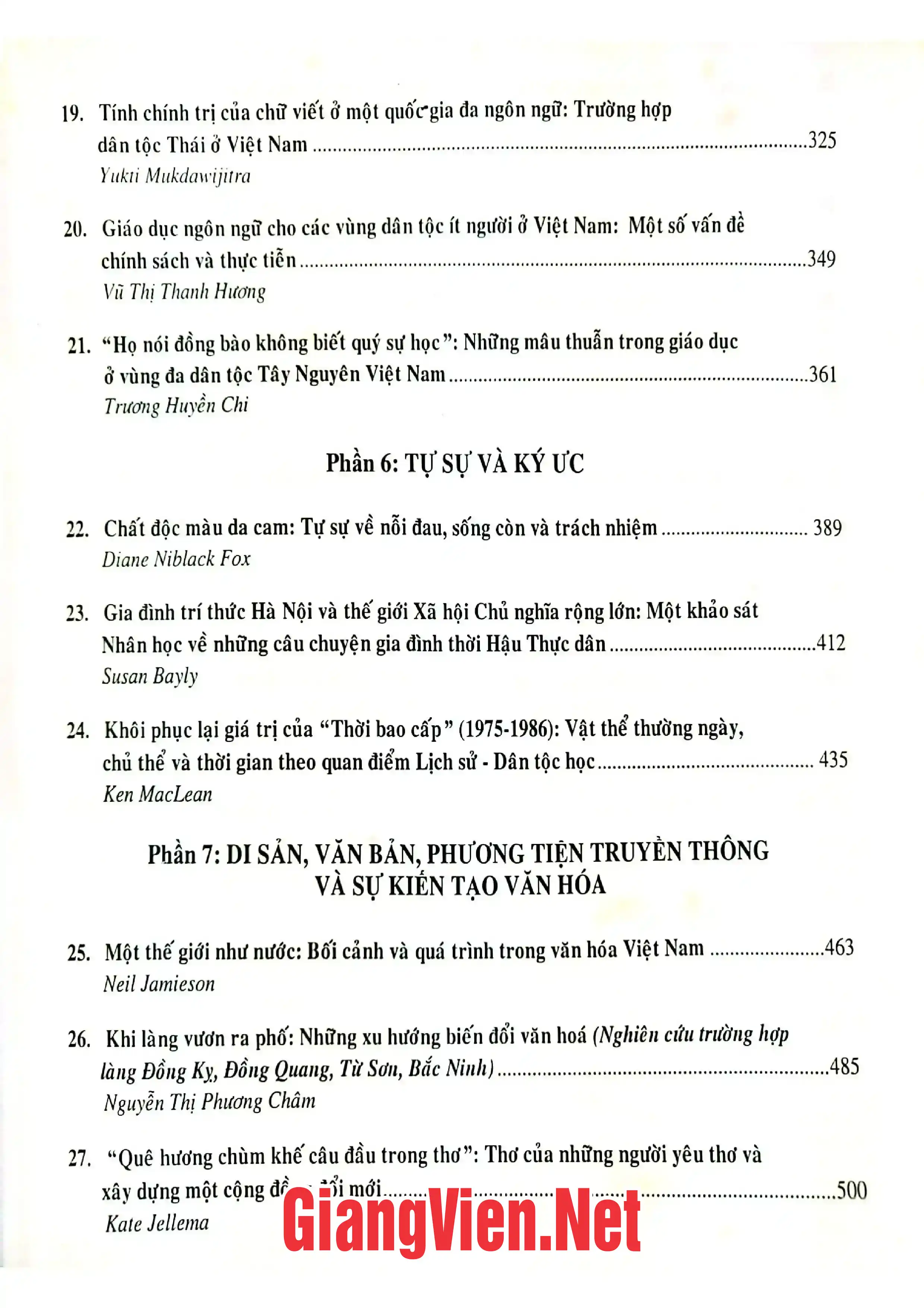 Mục lục chi tiết trang 2 sách Hiện đại và động thái của truyền thống ở Việt Nam: Những cách tiếp cận nhân học Quyển 2