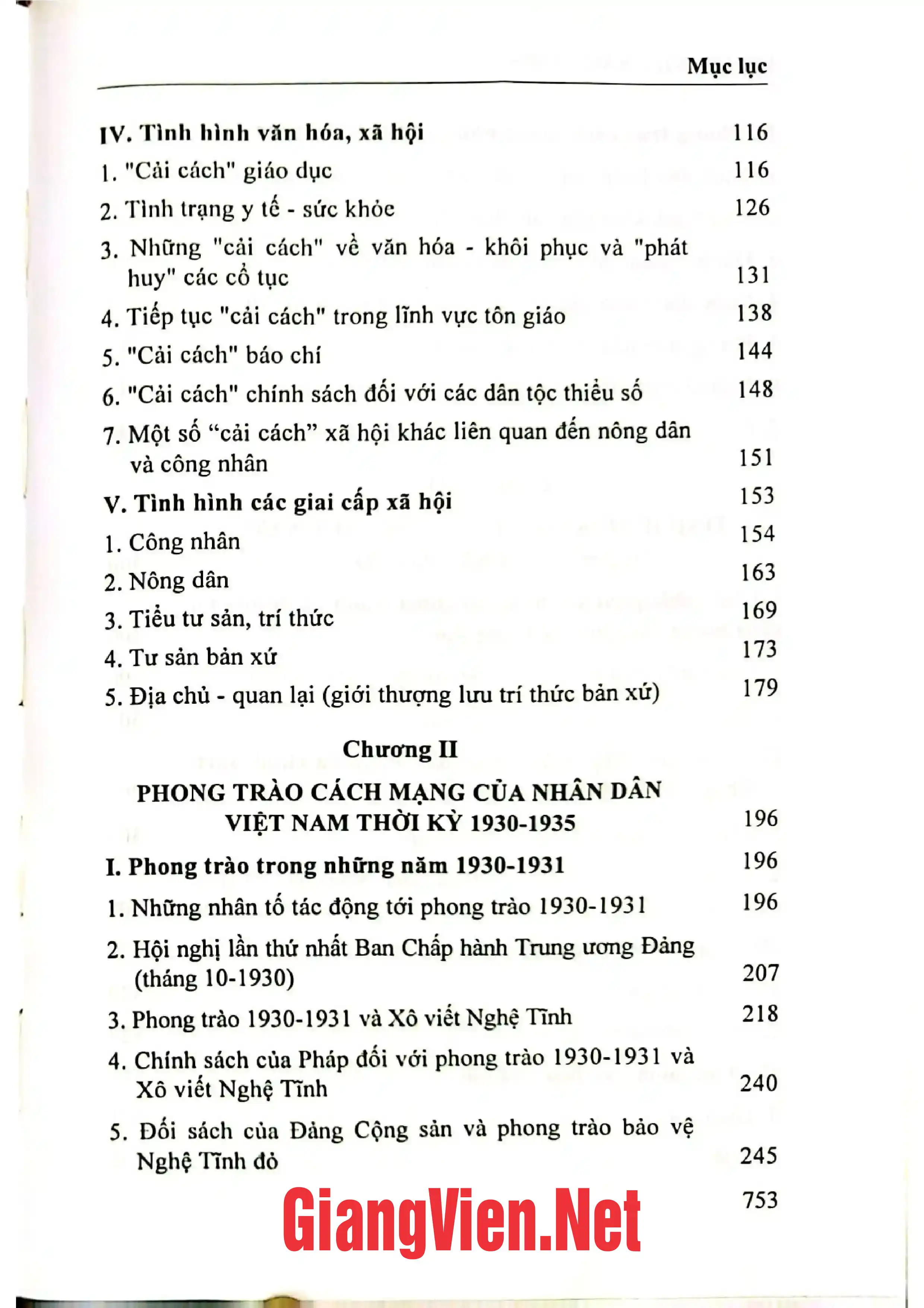 Mục lục chi tiết trang 1 sách Lịch sử Việt Nam tập 9 từ năm 1930 đến năm 1945