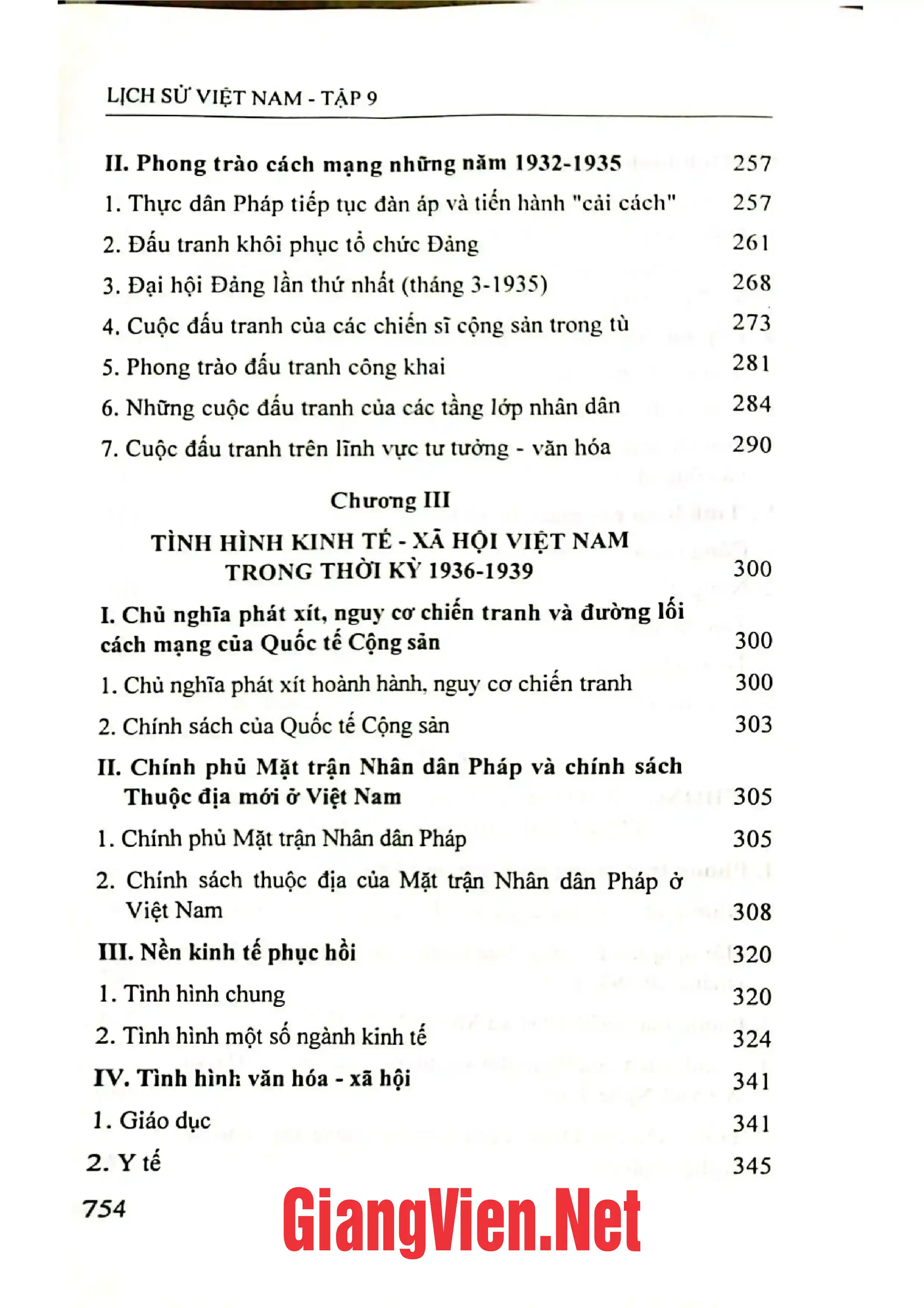 Mục lục chi tiết trang 2 sách Lịch sử Việt Nam tập 9 từ năm 1930 đến năm 1945