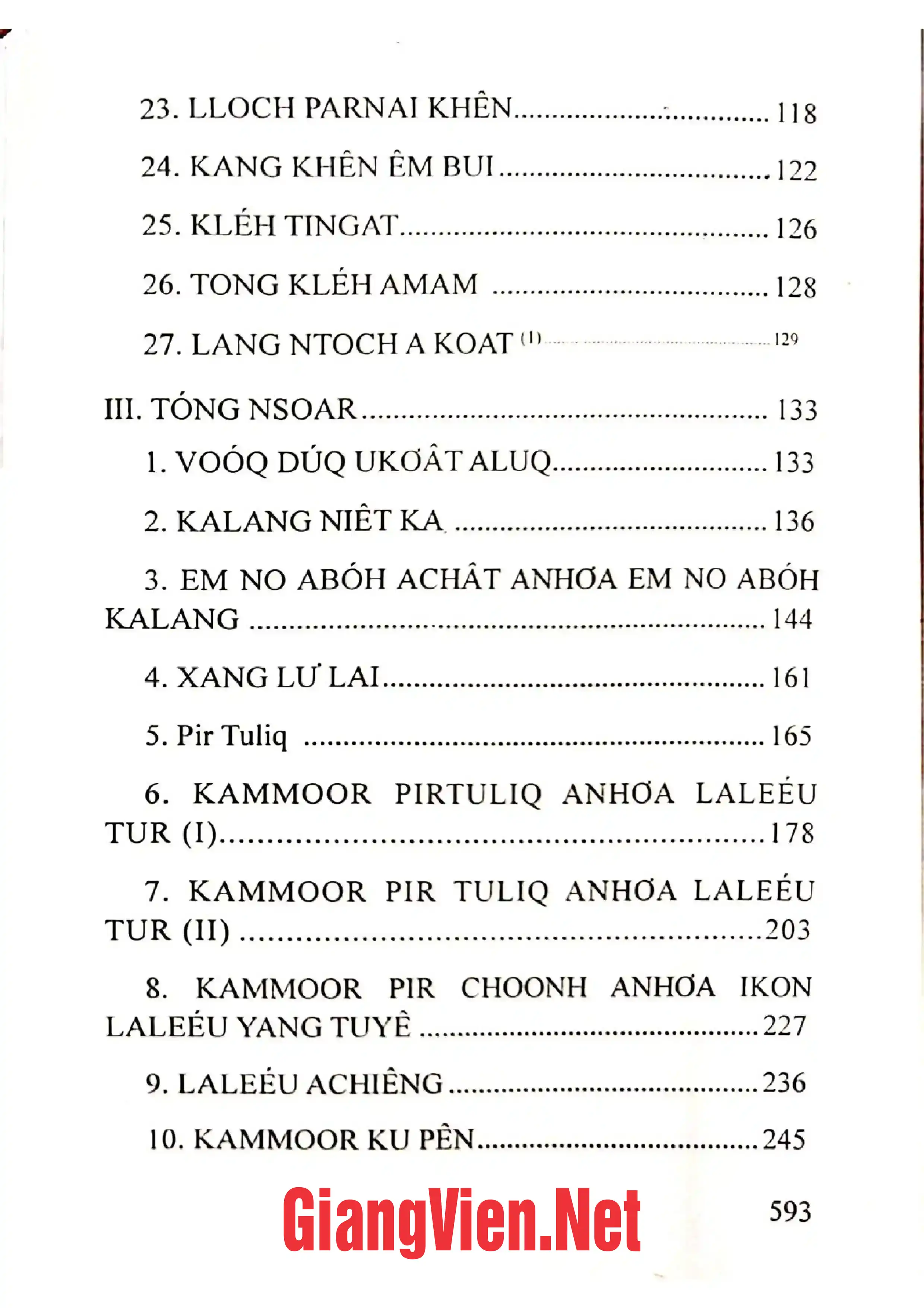 Mục lục chi tiết trang 2 sách Văn hóa dân gian các dân tộc ít người ở Thừa Thiên Huế Song ngữ Việt - Ta ôi, Việt - Cơ Tu Quyển 2