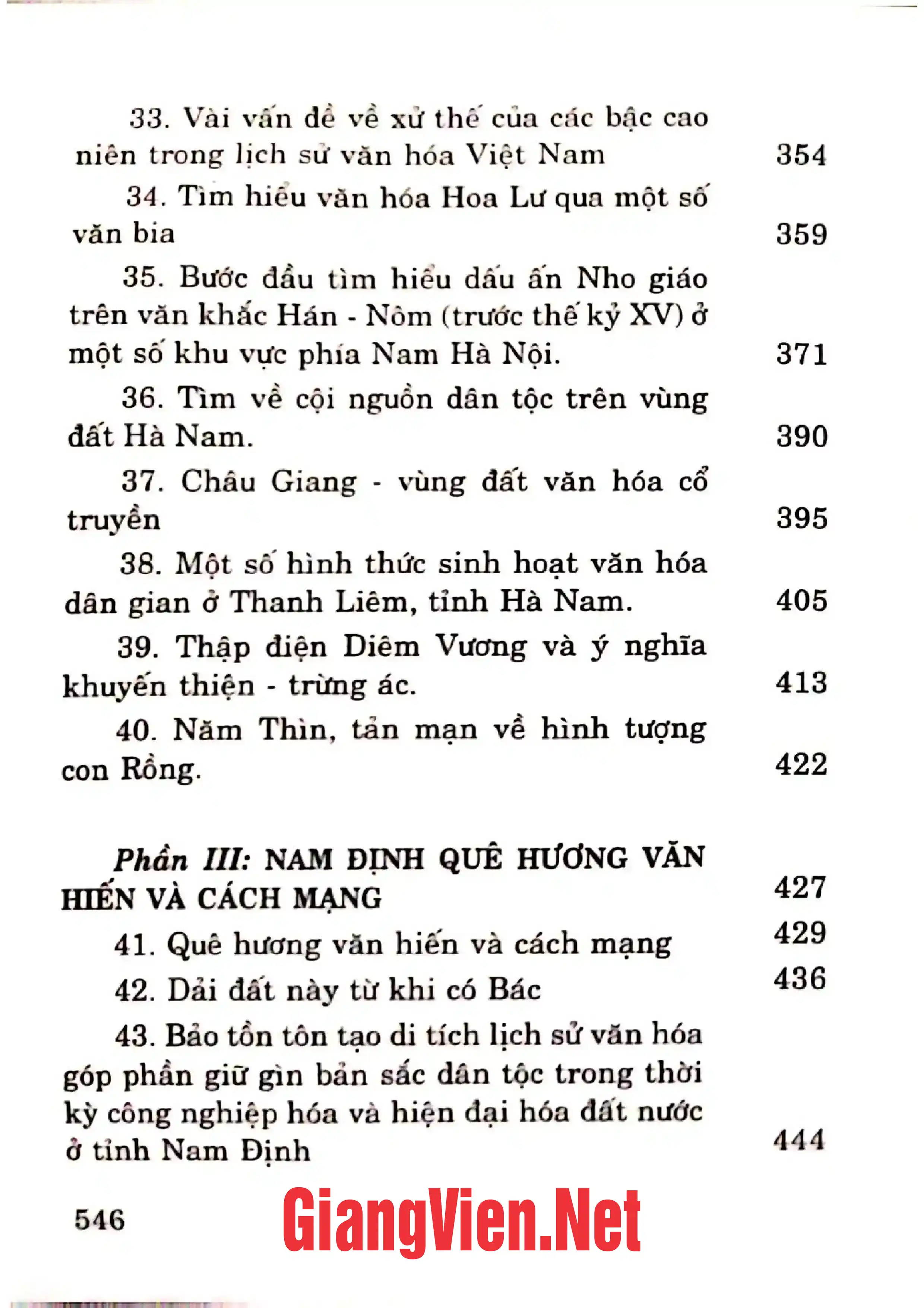 Mục lục chi tiết trang 3 sách Nam Định đậm đà bản sắc văn hóa dân tộc