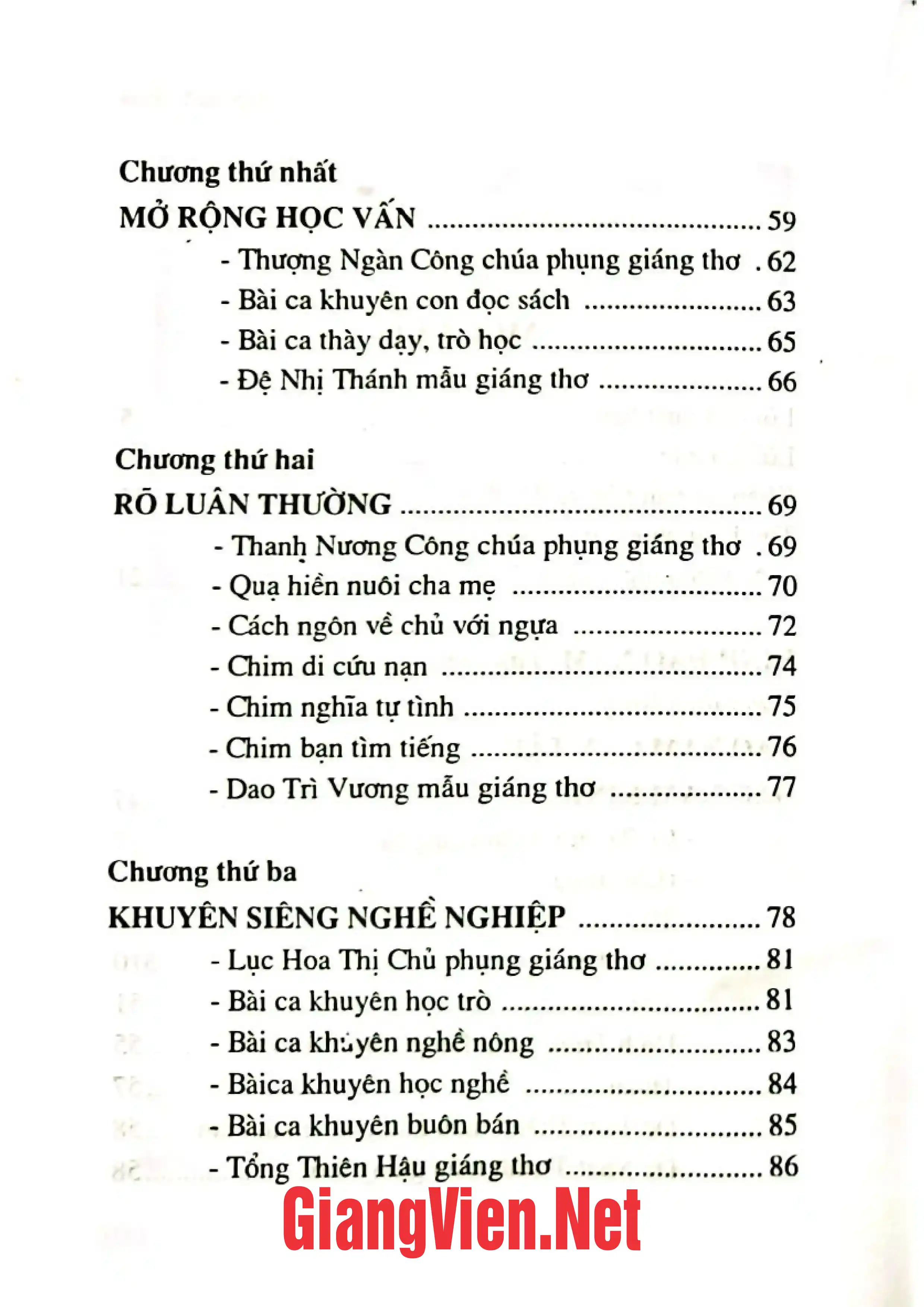 Mục lục chi tiết trang 1 sách Kinh Đạo Nam