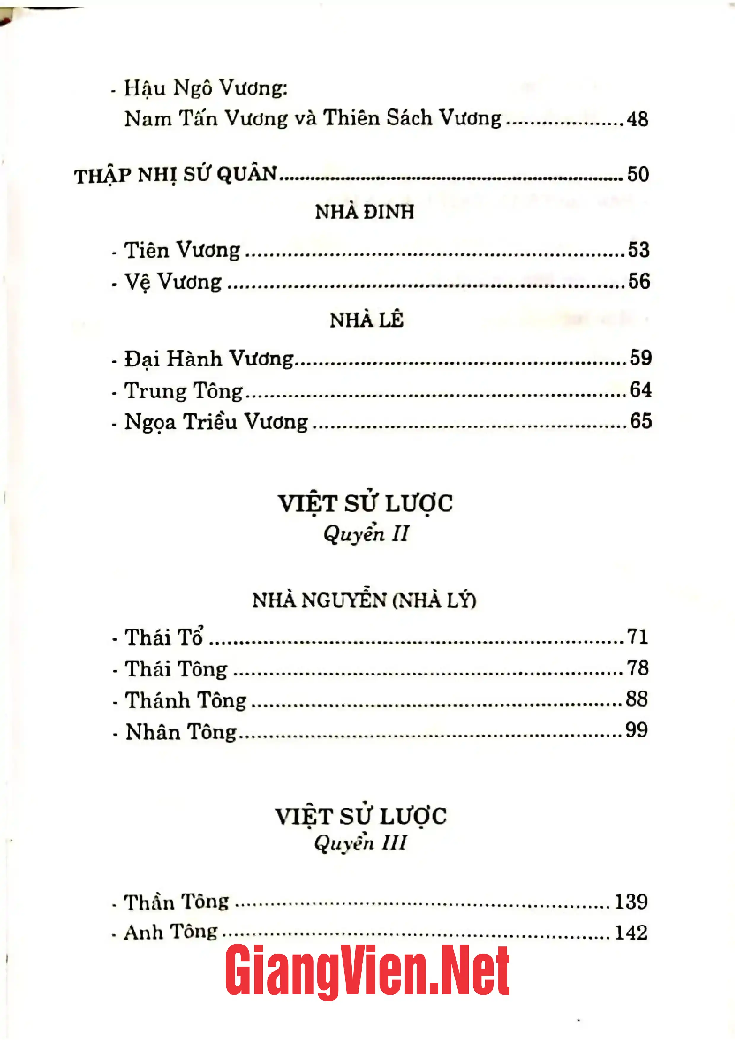 Mục lục chi tiết trang 1 sách Việt sử lược