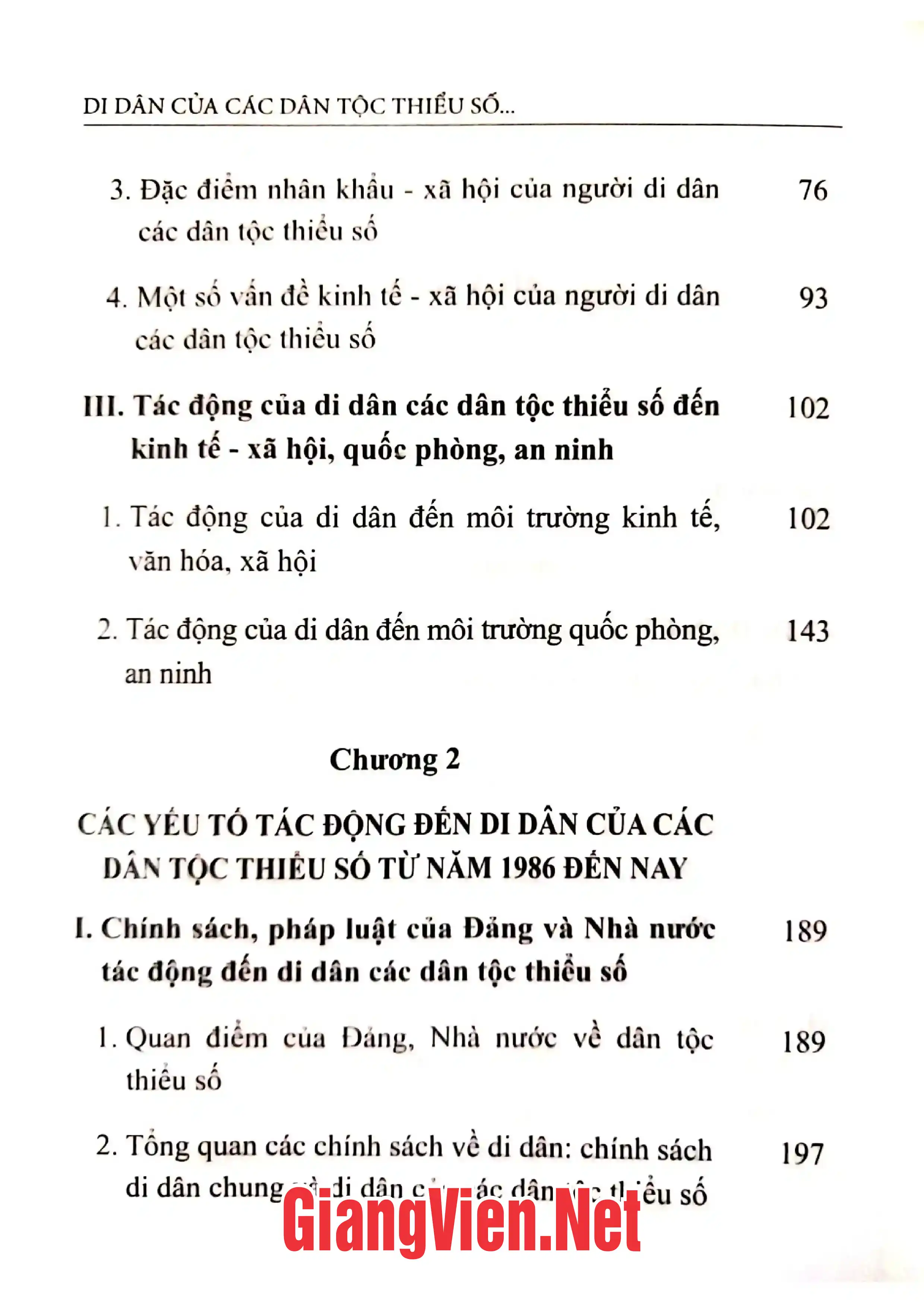 Mục lục chi tiết trang 1 sách Di dân của các dân tộc thiểu số những vấn đề đặt ra và giảiphaps