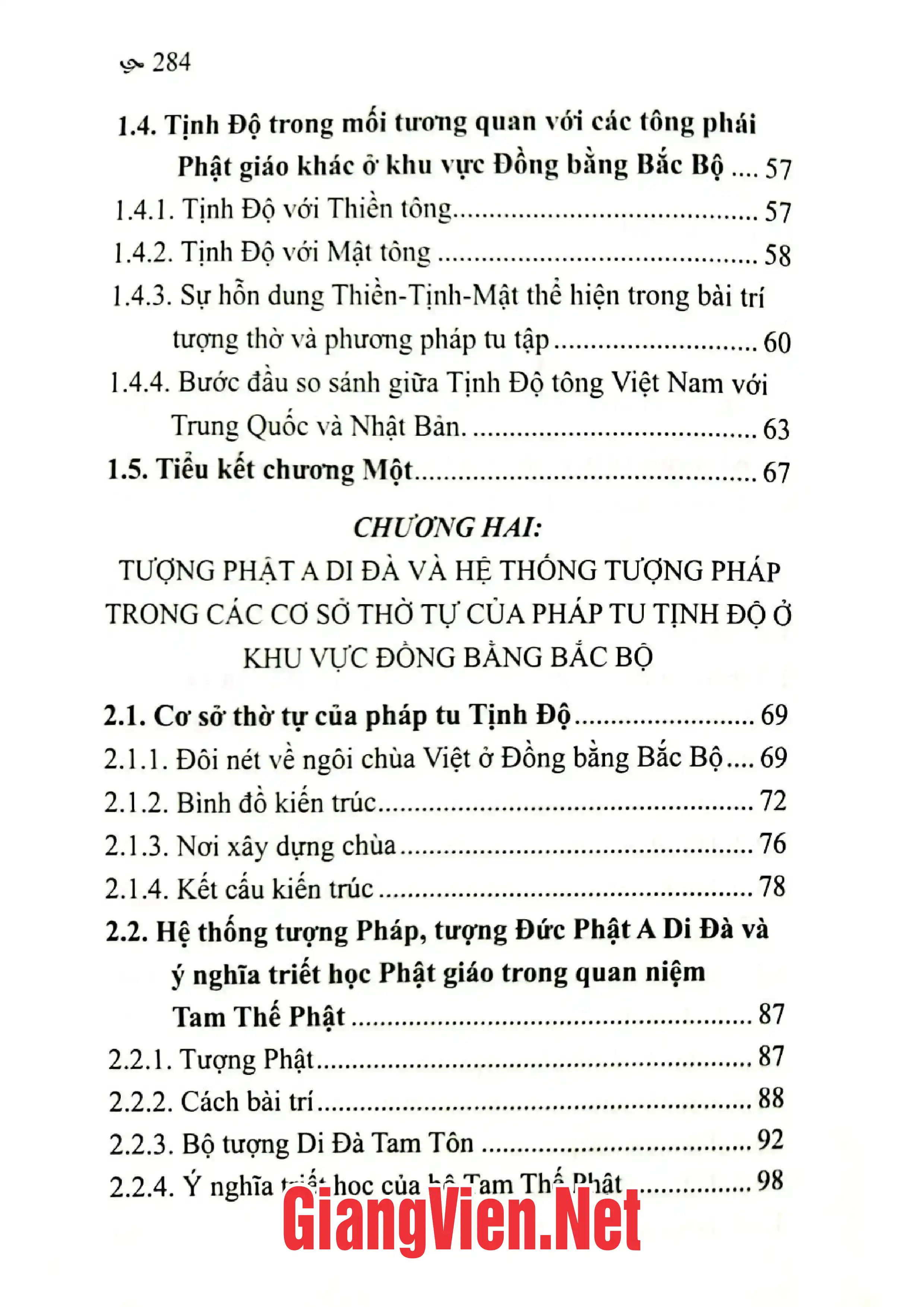 Mục lục chi tiết trang 1 sách Pháp tu tịnh độ và tượng Phật A Di Dà trong các ngôi Chùa Việt ở vùng đồng bằng Bắc Bộ