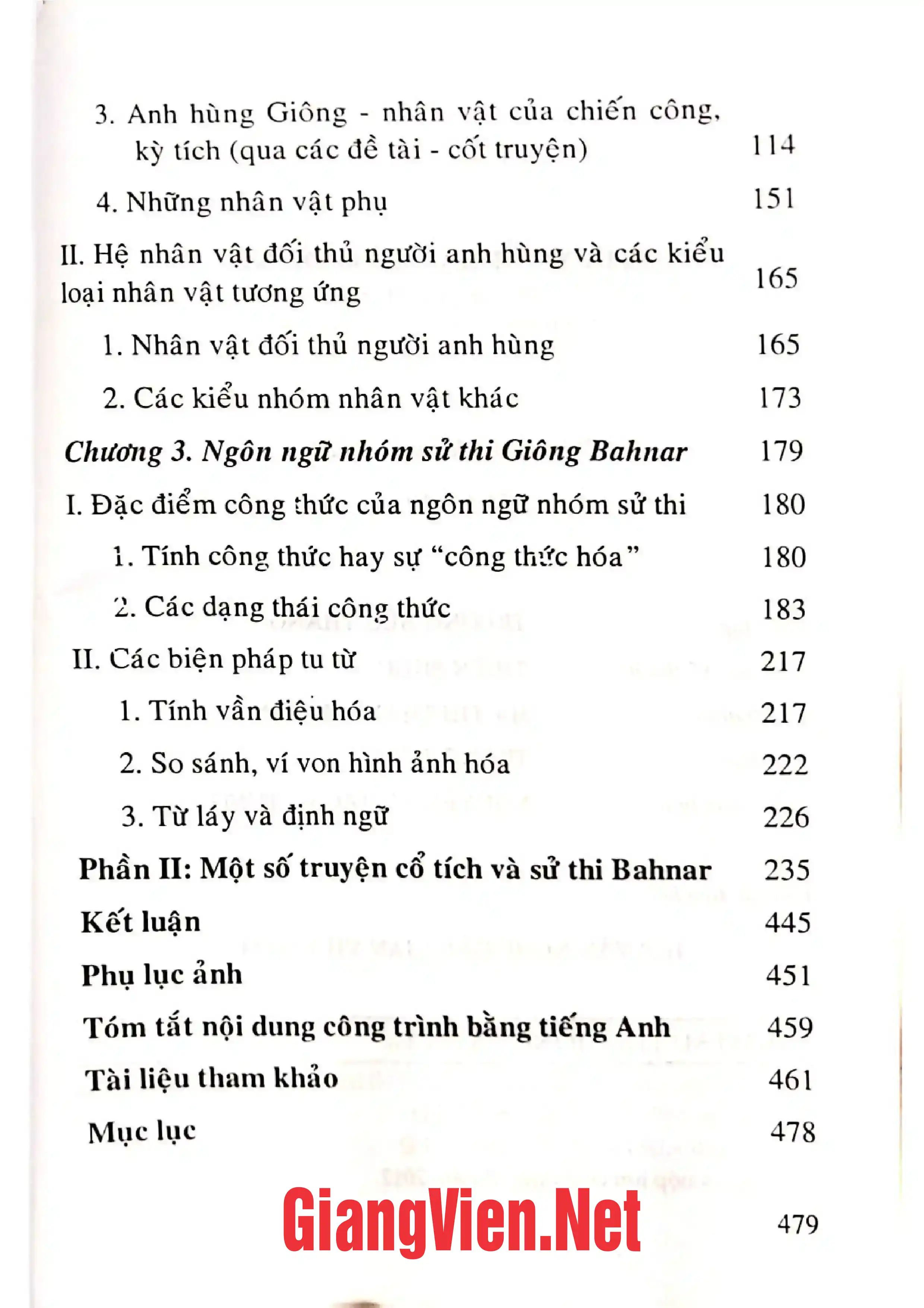 Mục lục chi tiết trang 1 sách Nhóm sử thi giông Bahnar