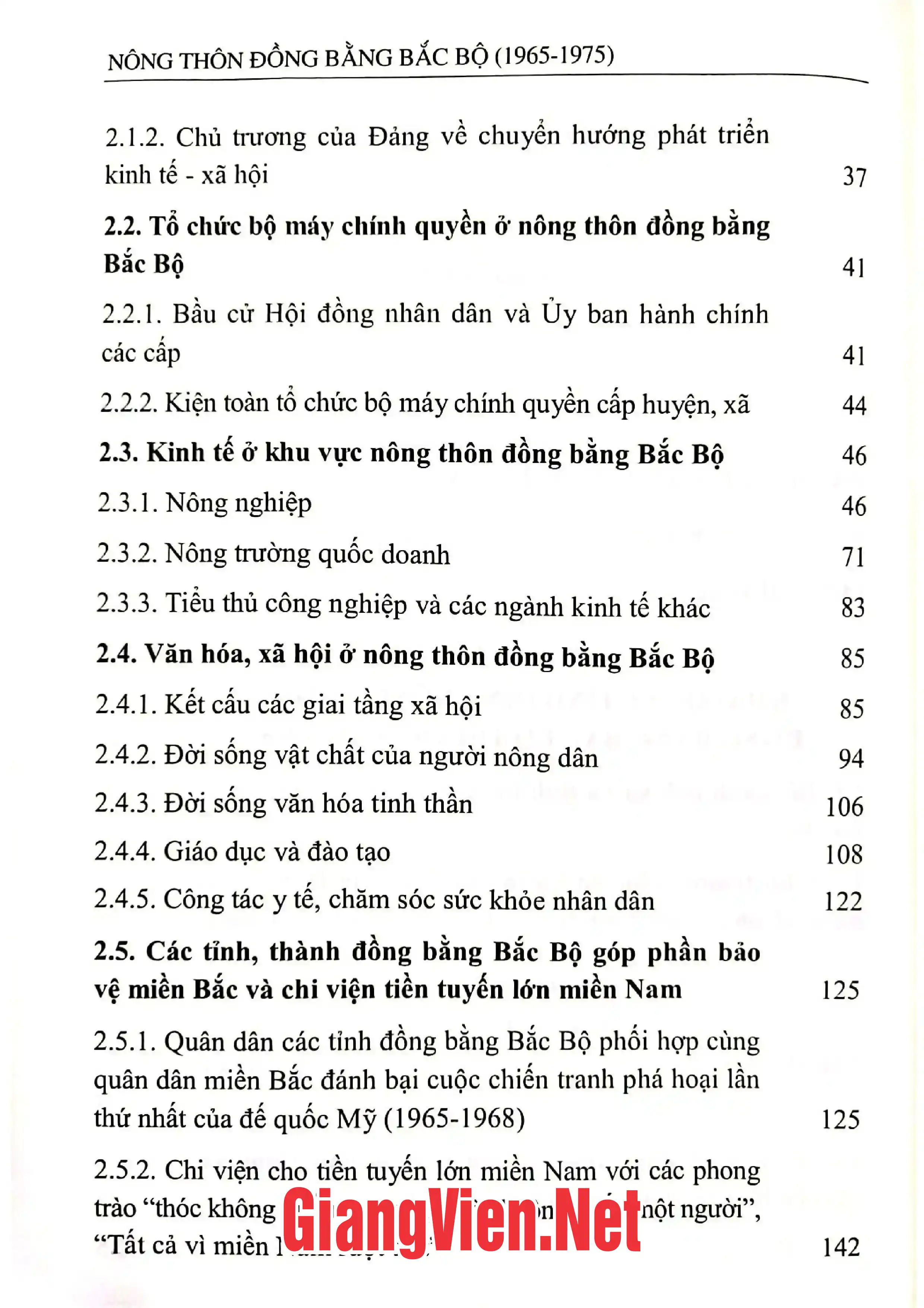 Mục lục chi tiết trang 1 sách Nông thôn đồng bằng Bắc Bộ 1965 - 1975