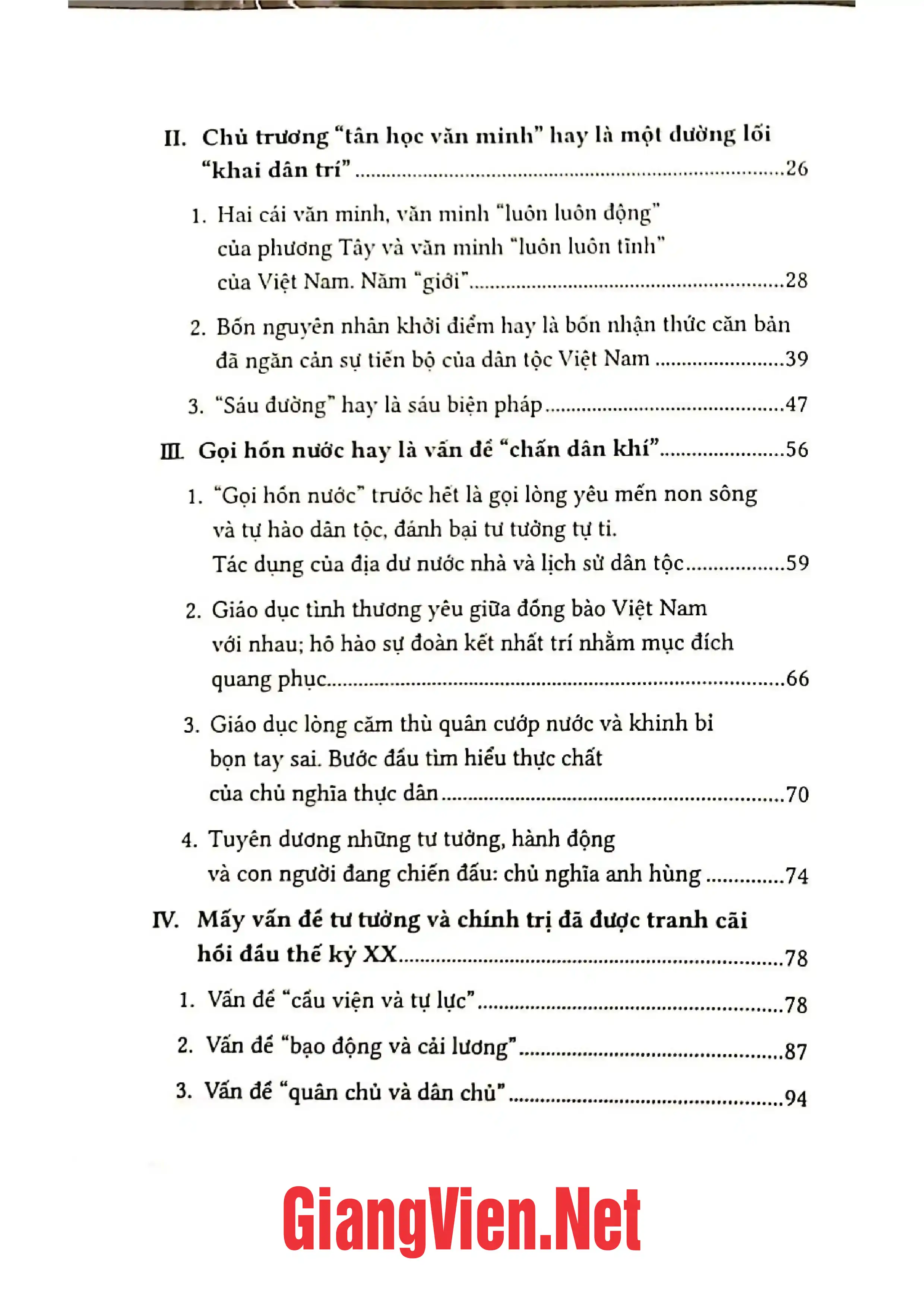 Mục lục chi tiết trang 1 sách Sự phát triển của tư tưởng Việt Nam từ thế kỷ 19 đến cách mạng tháng Tám, Tập 2