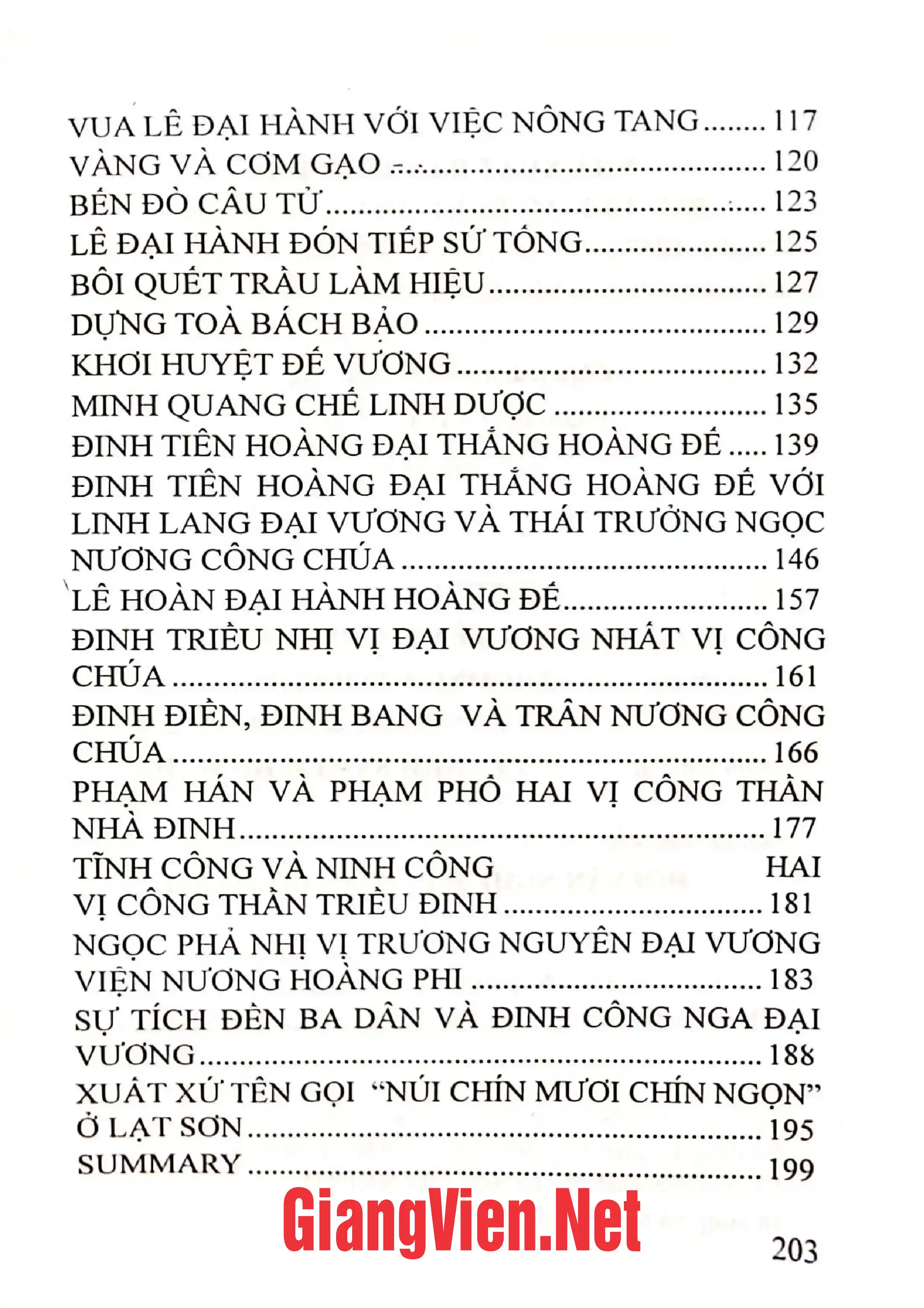 Mục lục chi tiết trang 2 sách Trăn trở ngàn năm Huyền thoại - Truyền thuyết Đinh Lê ở Hà Nam
