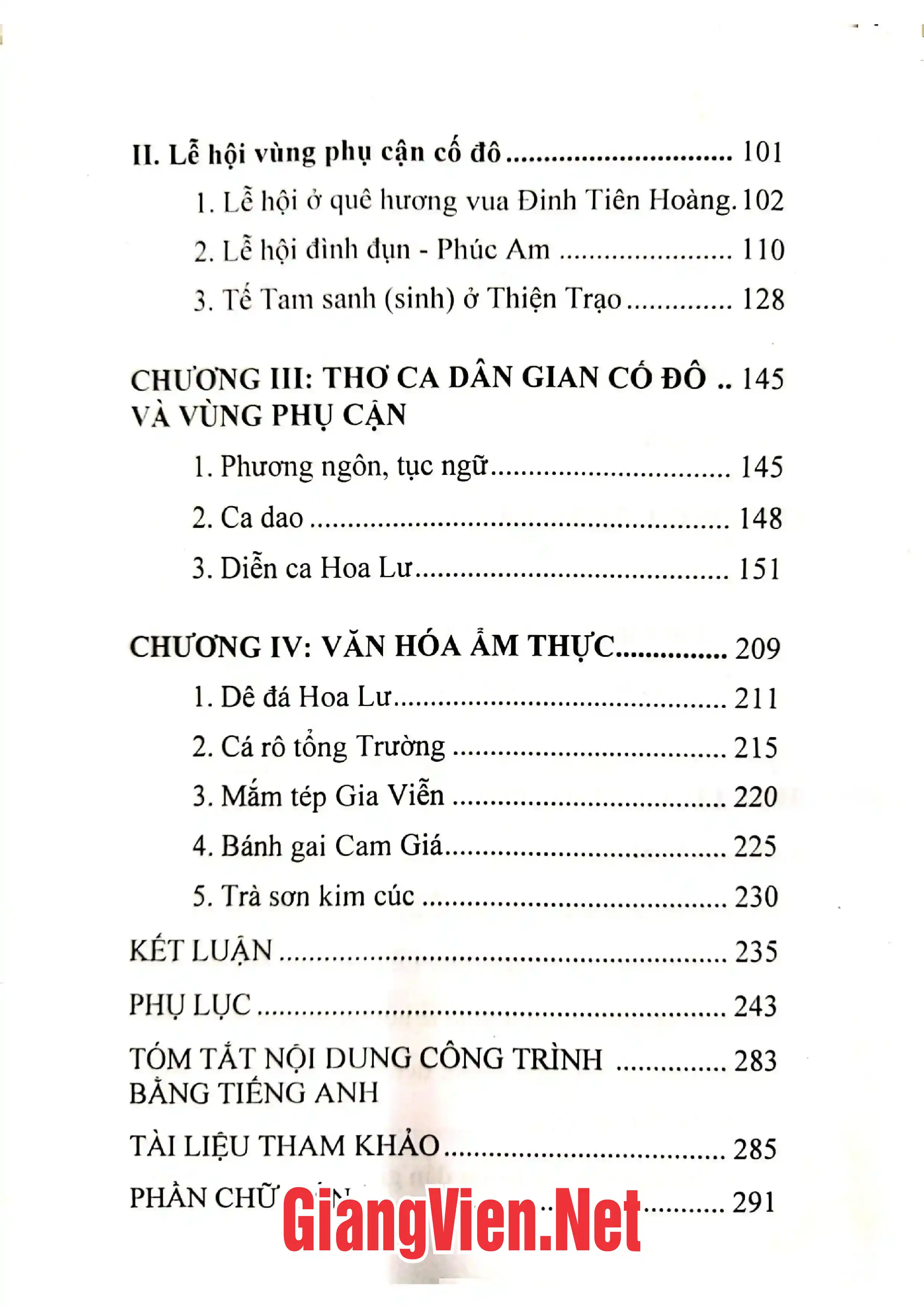 Mục lục chi tiết trang 1 sách Văn hóa dân gian cố đô Hoa Lư và các vùng phụ cận