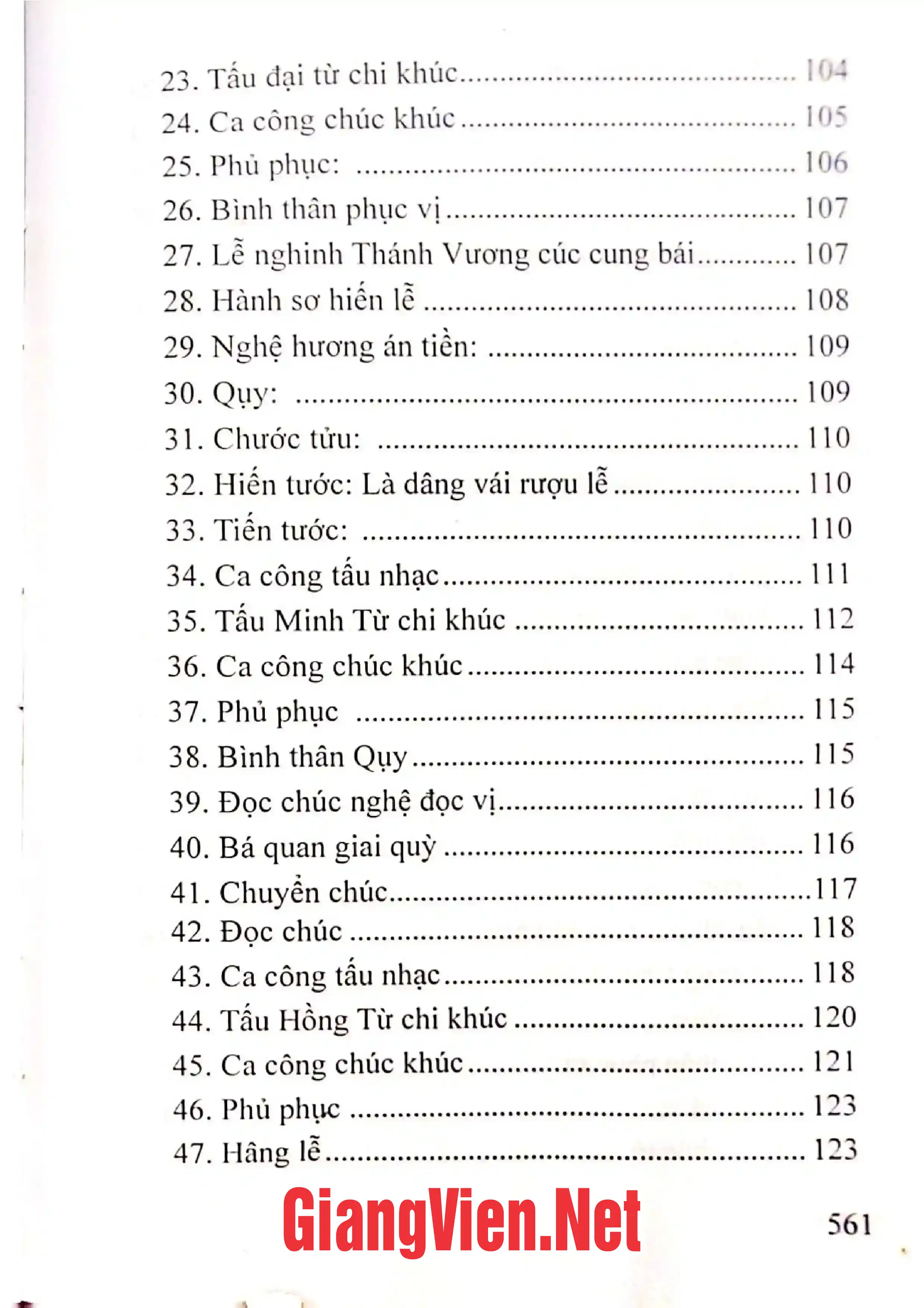 Mục lục chi tiết trang 2 sách Những nghi lễ và Cakệ ở đền Điềm