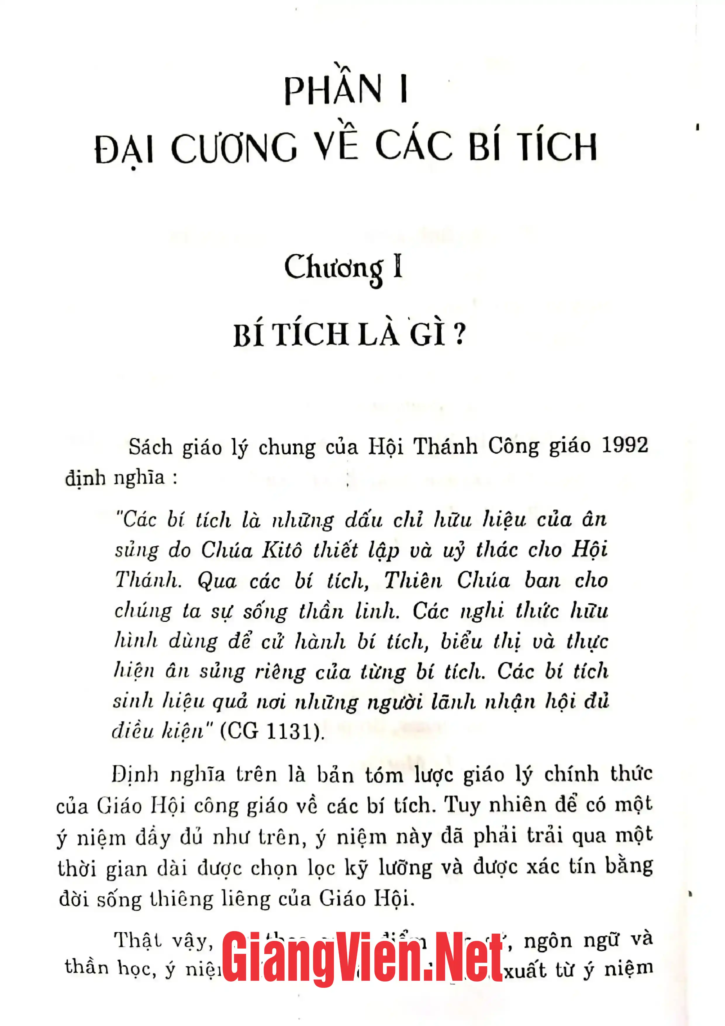 Ảnh minh họa nội dung cuốn sách: Tìm hiểu những vấn đề căn bản trong thần học bí tích Công giáo, Tập I