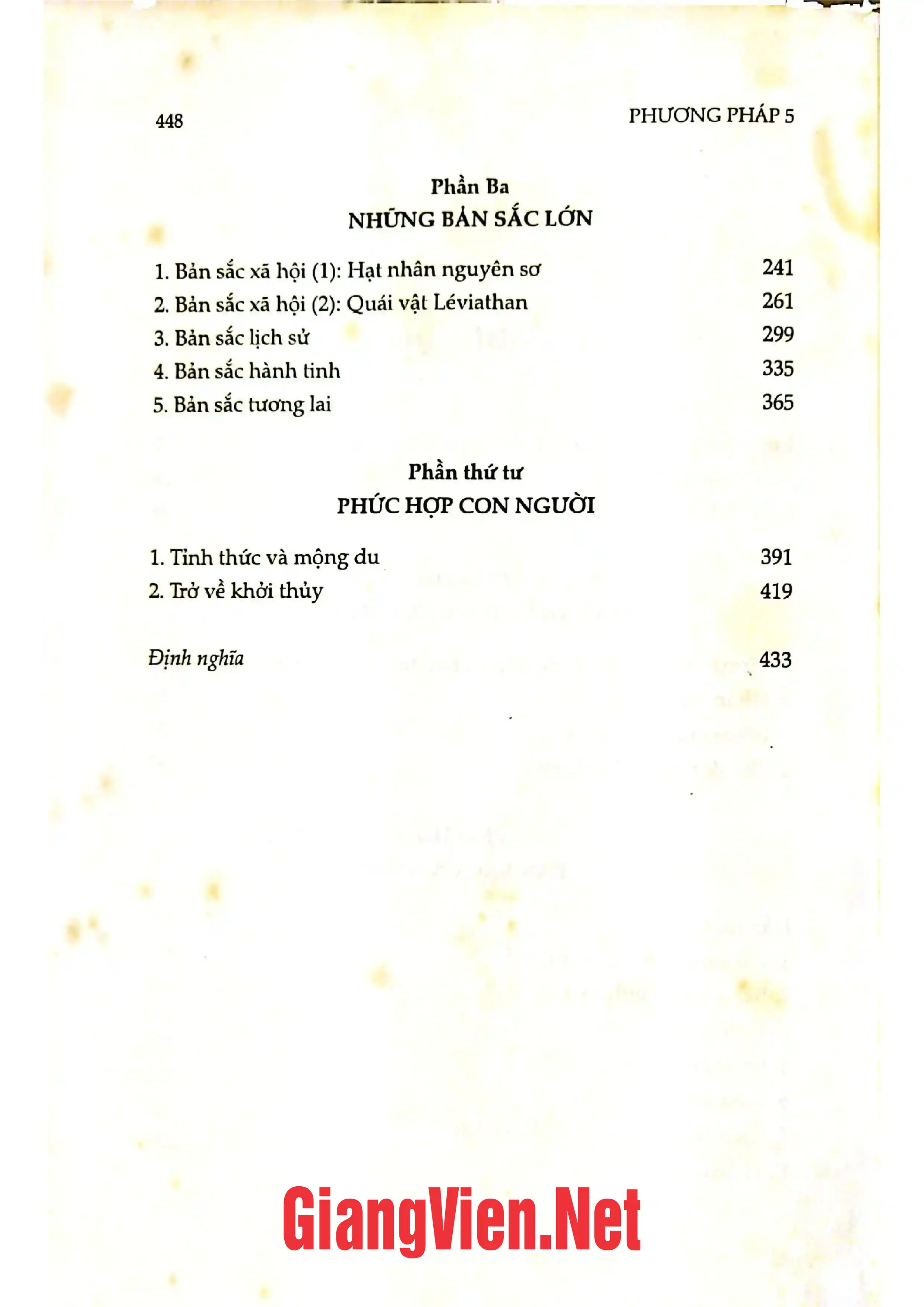 Mục lục chi tiết trang 1 sách Phương pháp 5: Nhân loại về nhân loại bản sắc nhân loại