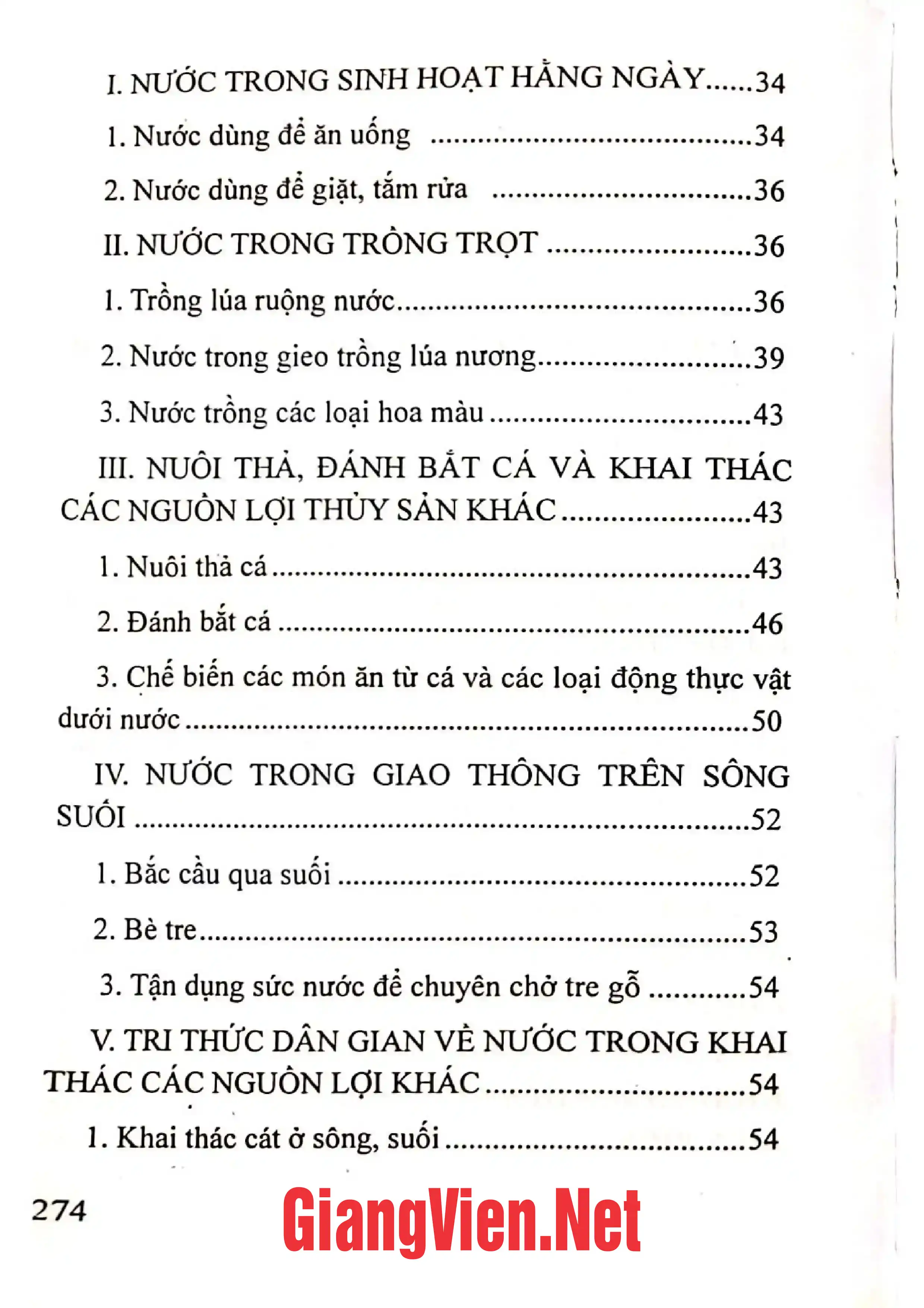 Mục lục chi tiết trang 1 sách Tri thức dân gian về nước của người Lào ở tỉnh Điện Biên