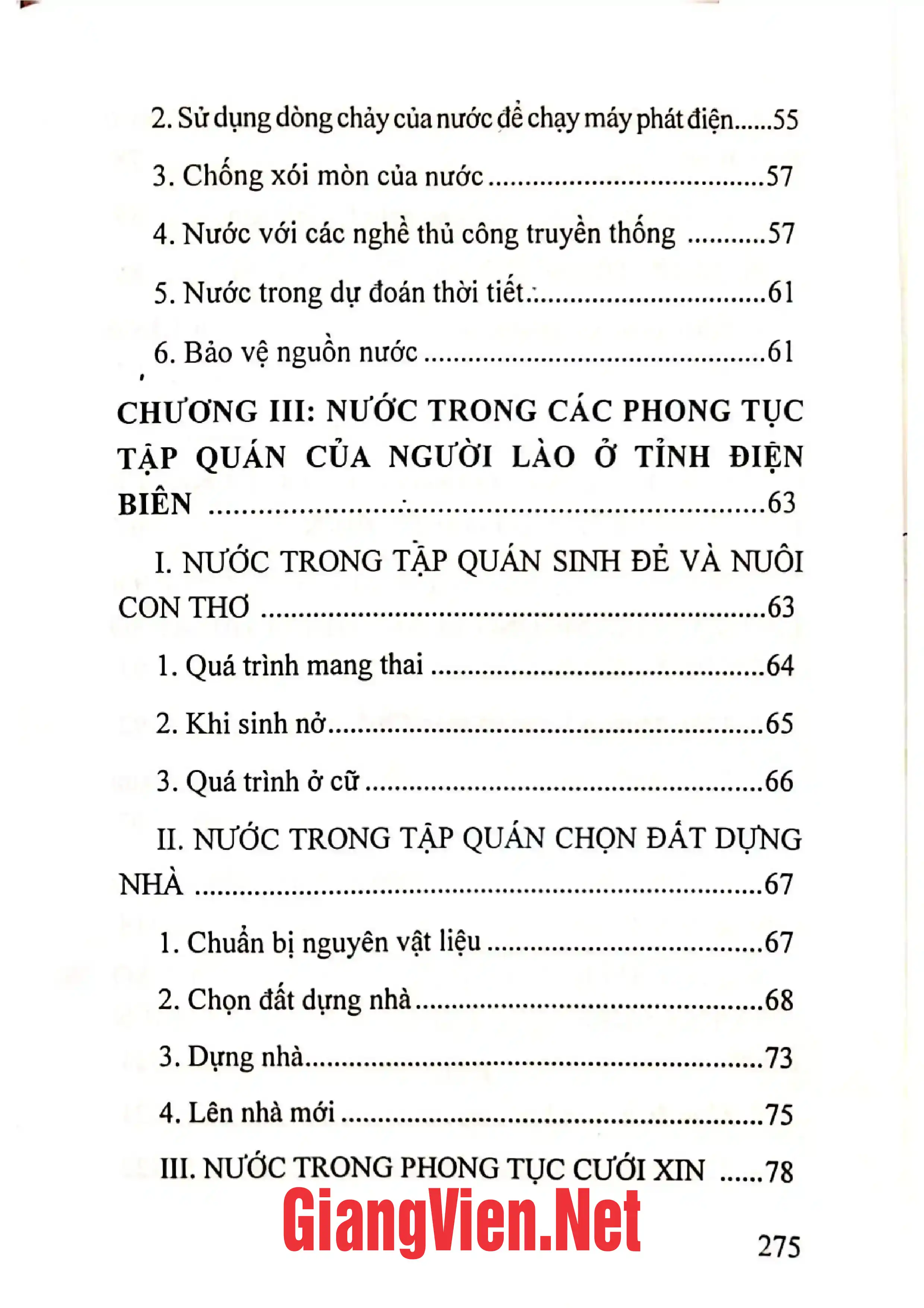Mục lục chi tiết trang 2 sách Tri thức dân gian về nước của người Lào ở tỉnh Điện Biên