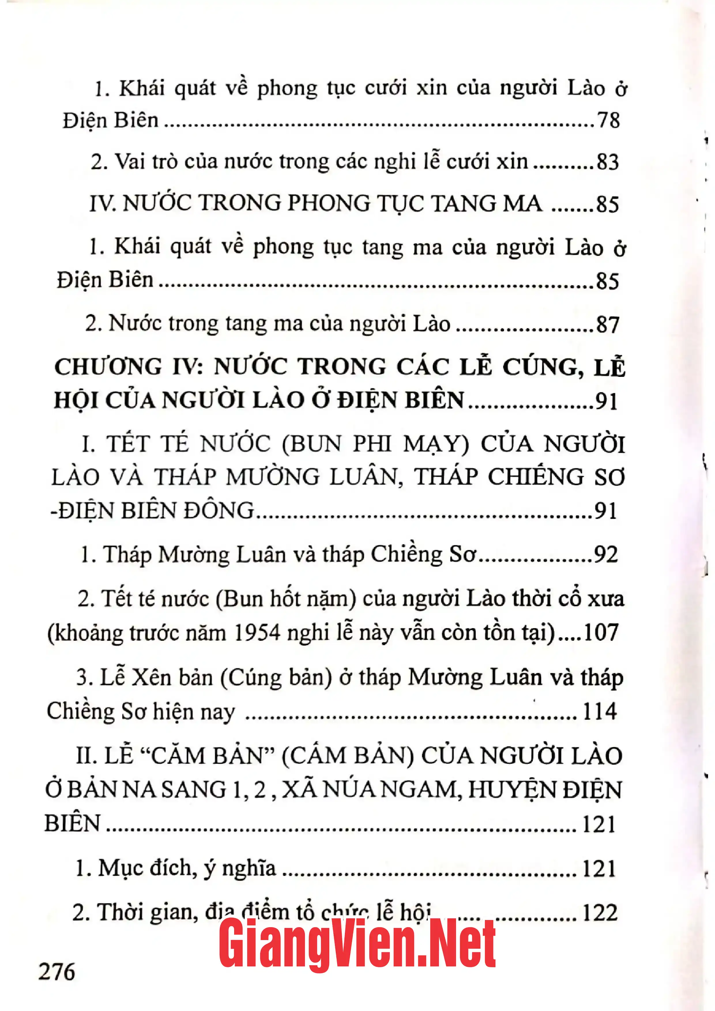 Mục lục chi tiết trang 3 sách Tri thức dân gian về nước của người Lào ở tỉnh Điện Biên