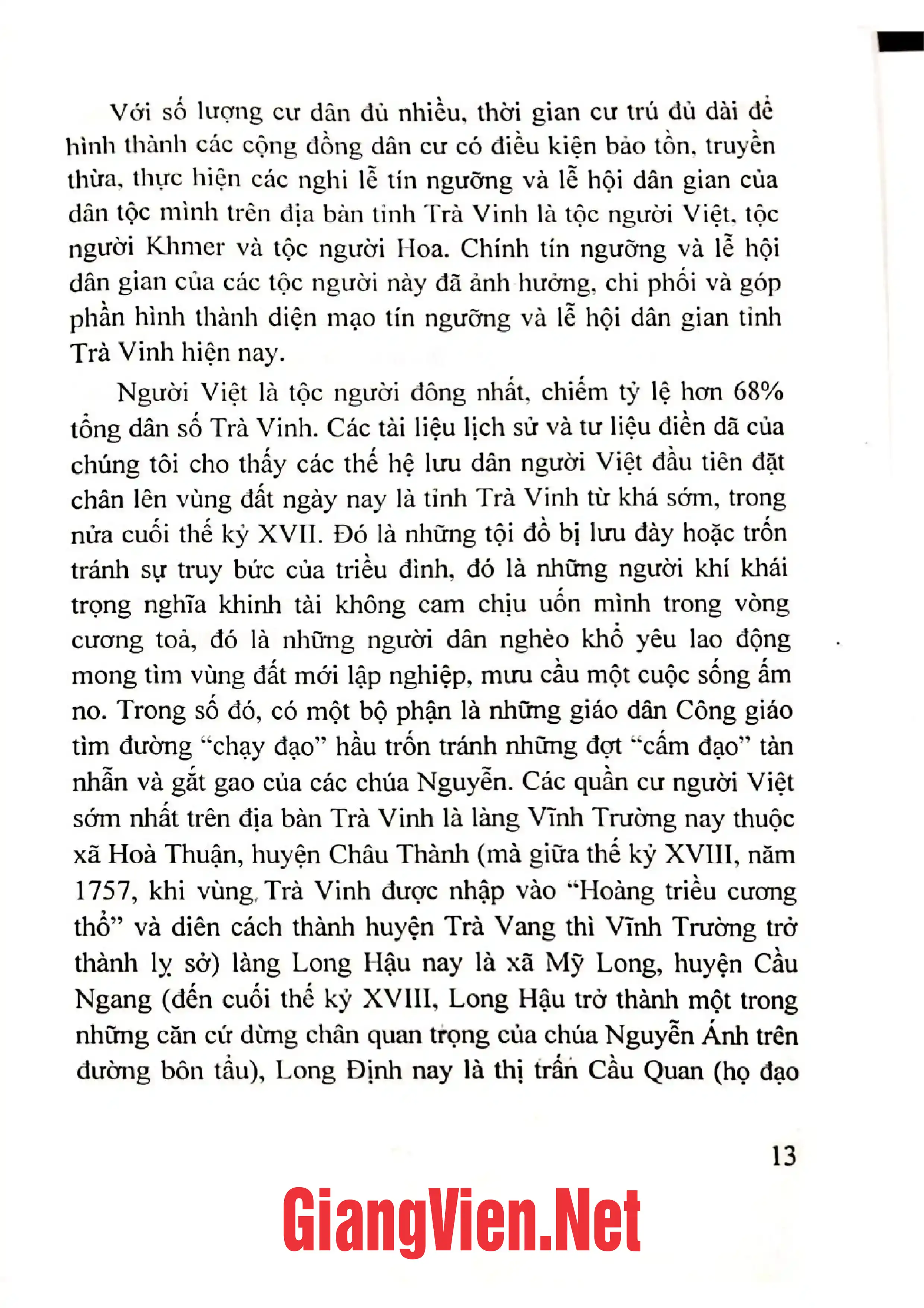 Nội dung trang phụ bản giới thiệu sách Diện mạo văn hóa tín ngưỡng và lễ hội dân gian Trà Vinh