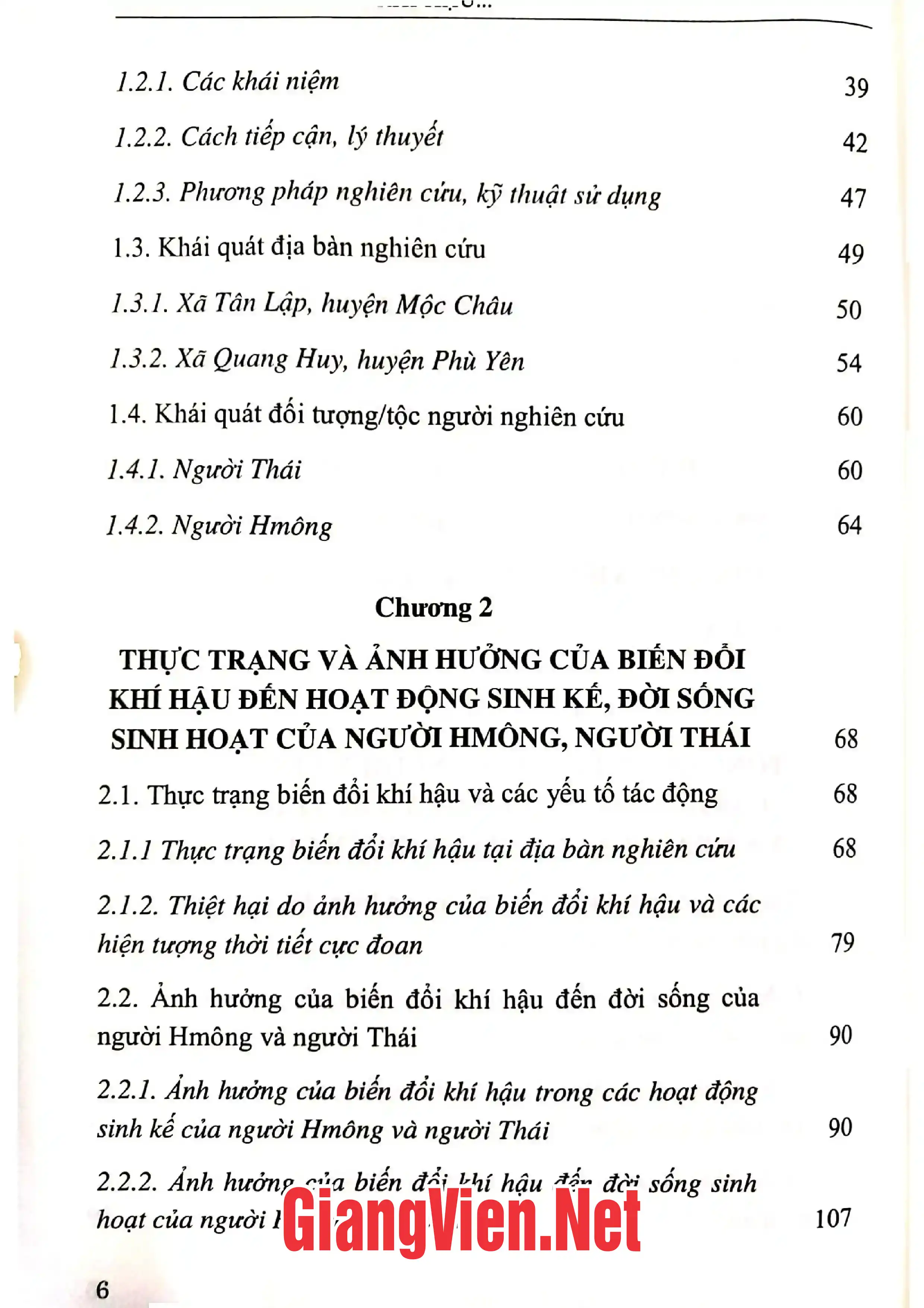 Mục lục chi tiết trang 1 sách ứng phó với biến đổi khí hậu của người Hmông và người Thái ở tỉnh Sơn La