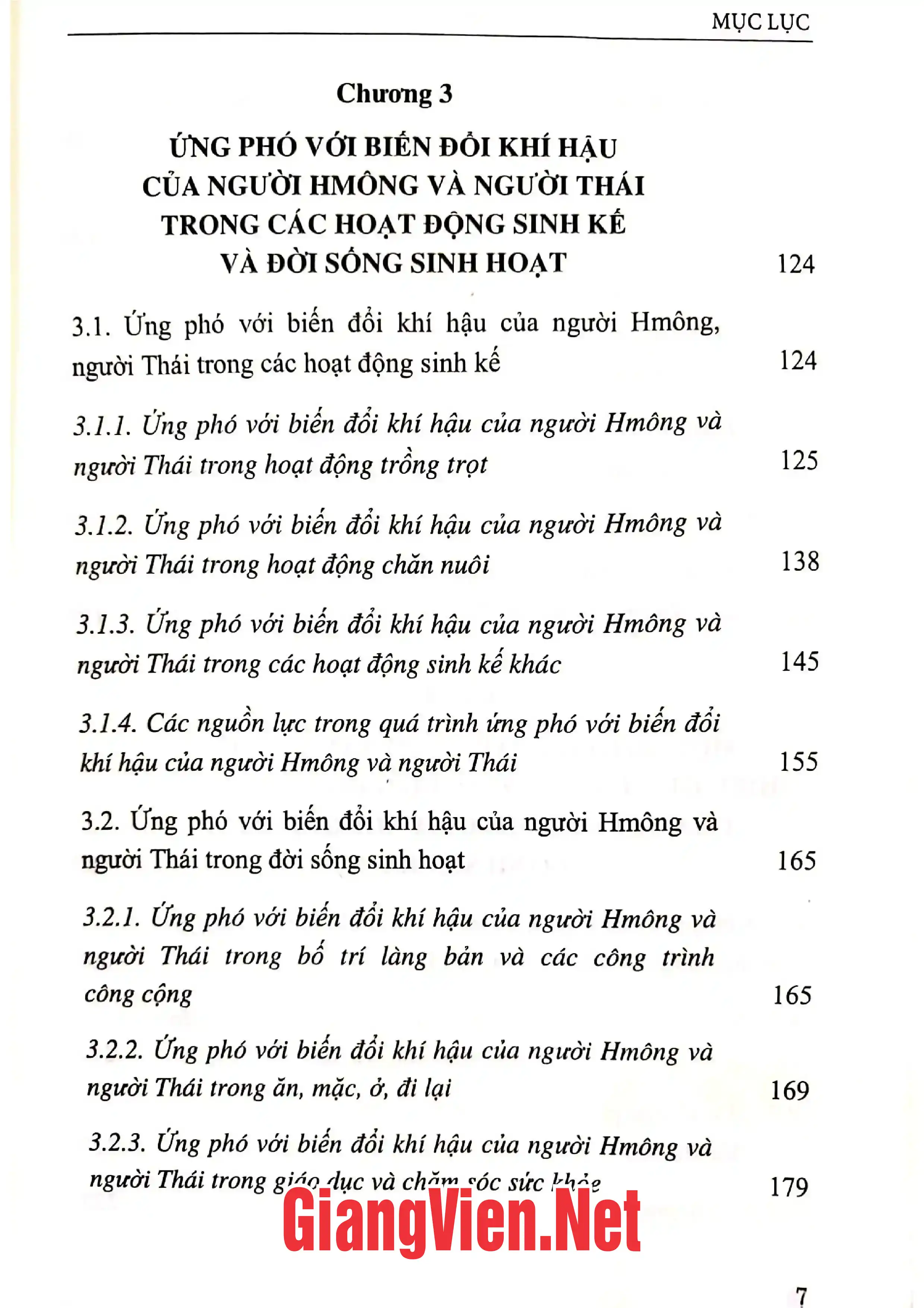 Mục lục chi tiết trang 2 sách ứng phó với biến đổi khí hậu của người Hmông và người Thái ở tỉnh Sơn La