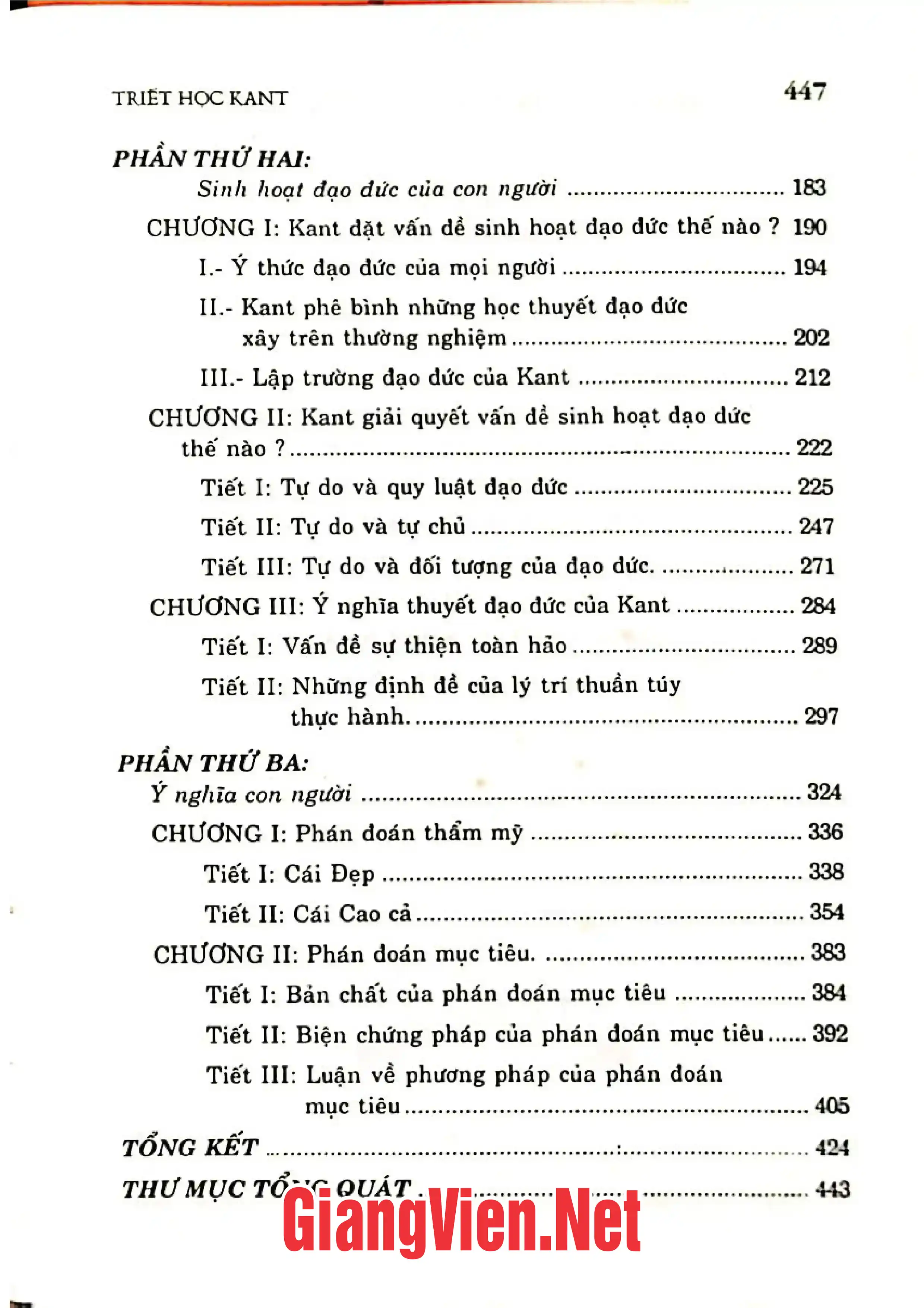 Mục lục chi tiết trang 1 sách Triết học Kant