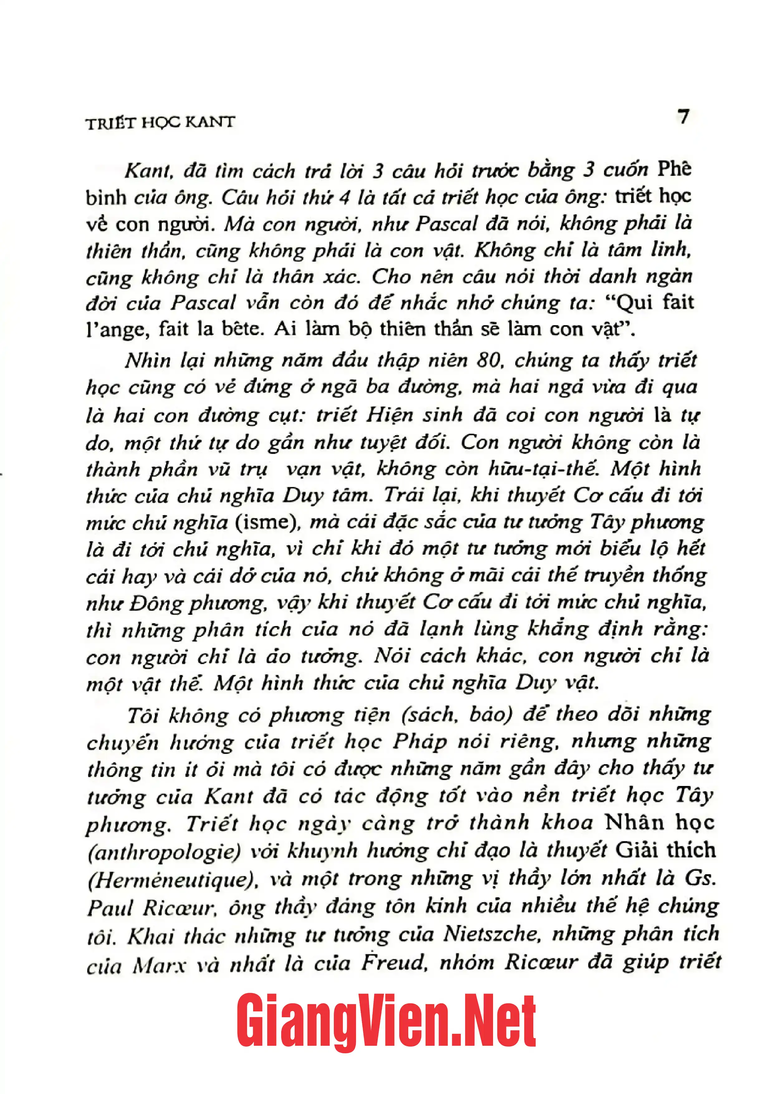 Nội dung trang phụ bản giới thiệu sách Triết học Kant