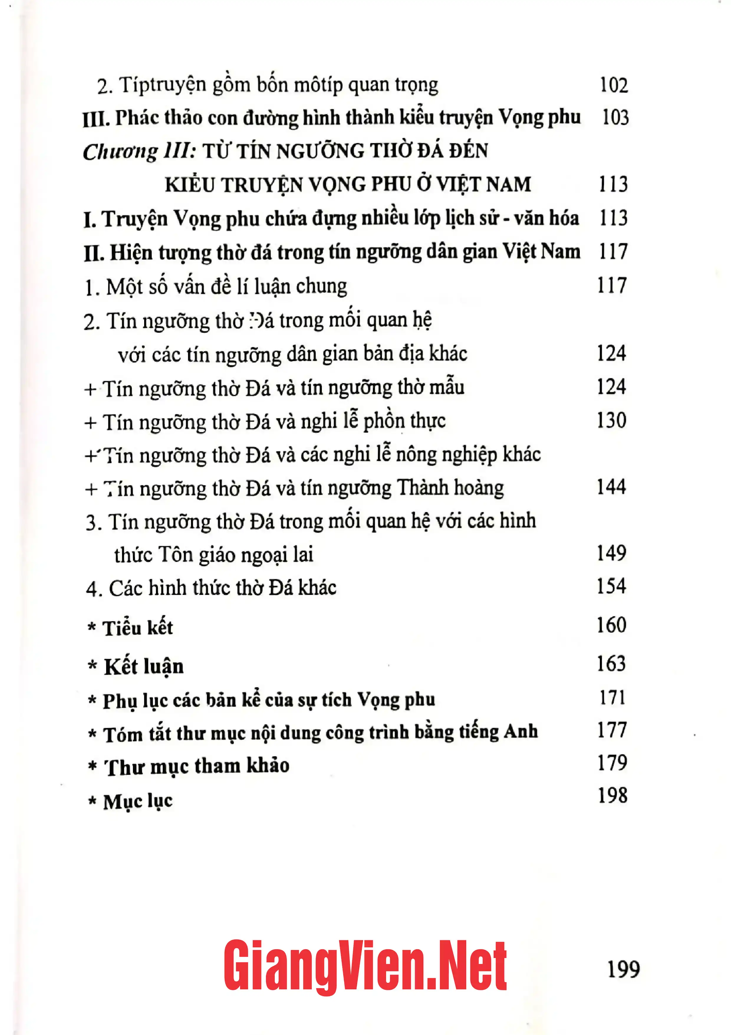 Mục lục chi tiết trang 1 sách Sự tích vọng phu và tín ngưỡng thờ đá ở Việt Nam