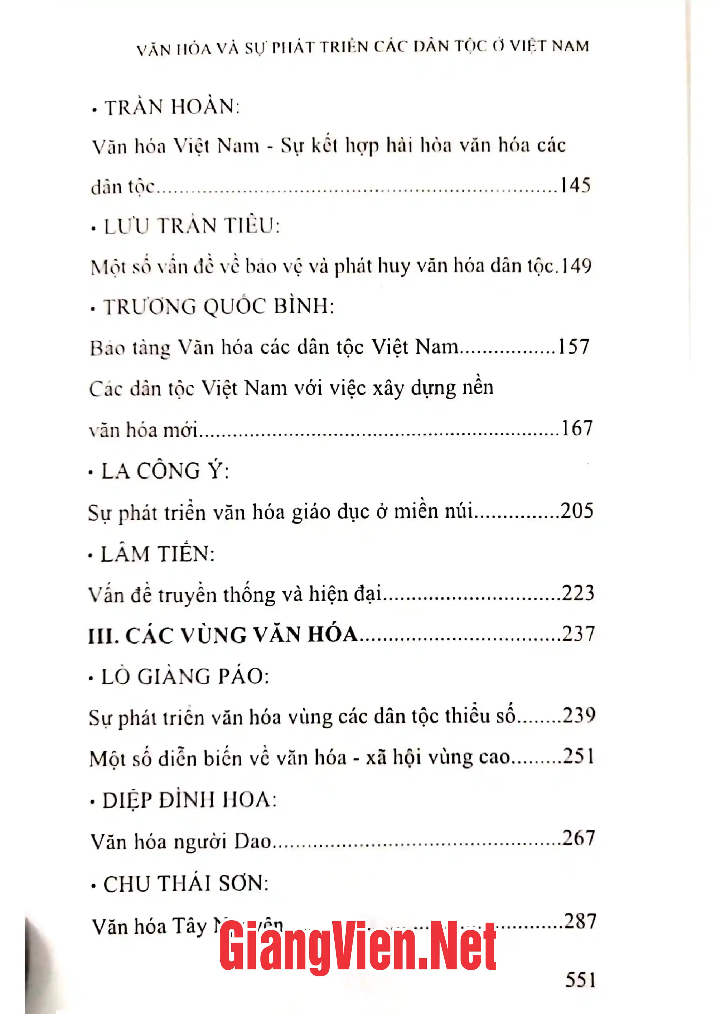 Mục lục chi tiết trang 2 sách Văn hóa và sự phát triển các dân tộc ở Việt Nam