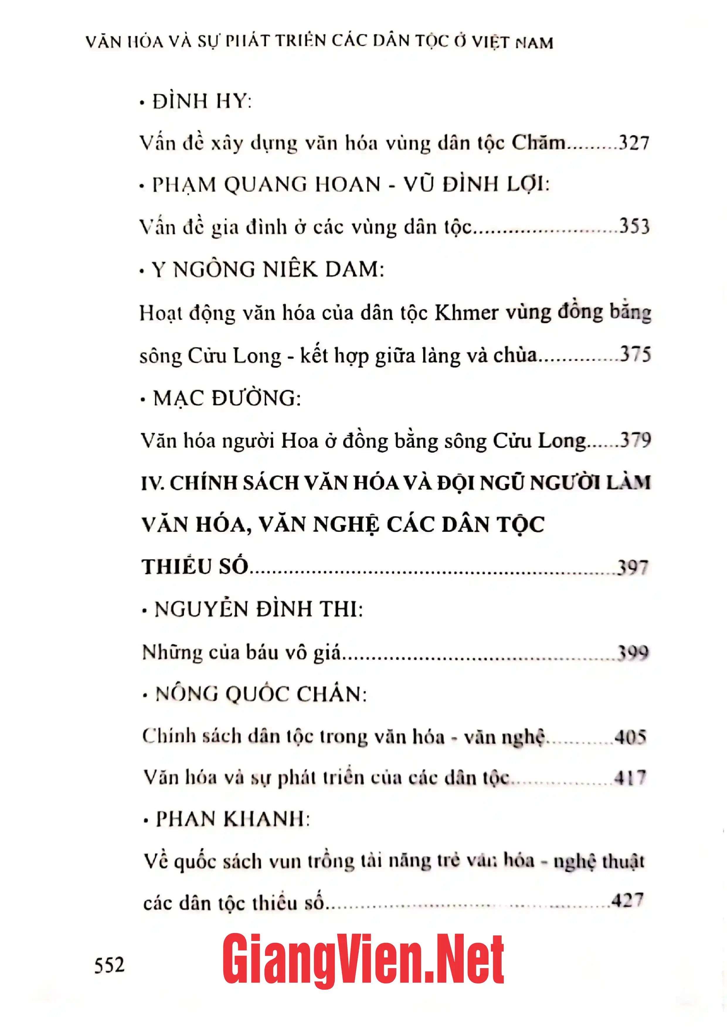 Mục lục chi tiết trang 3 sách Văn hóa và sự phát triển các dân tộc ở Việt Nam