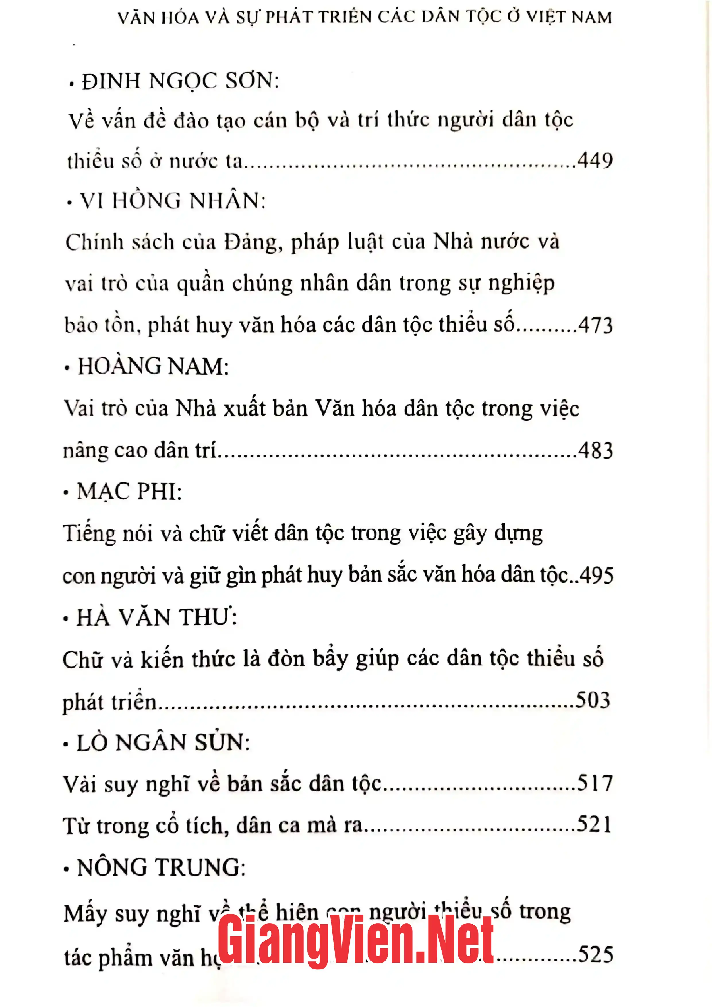 Nội dung trang phụ bản giới thiệu sách Văn hóa và sự phát triển các dân tộc ở Việt Nam