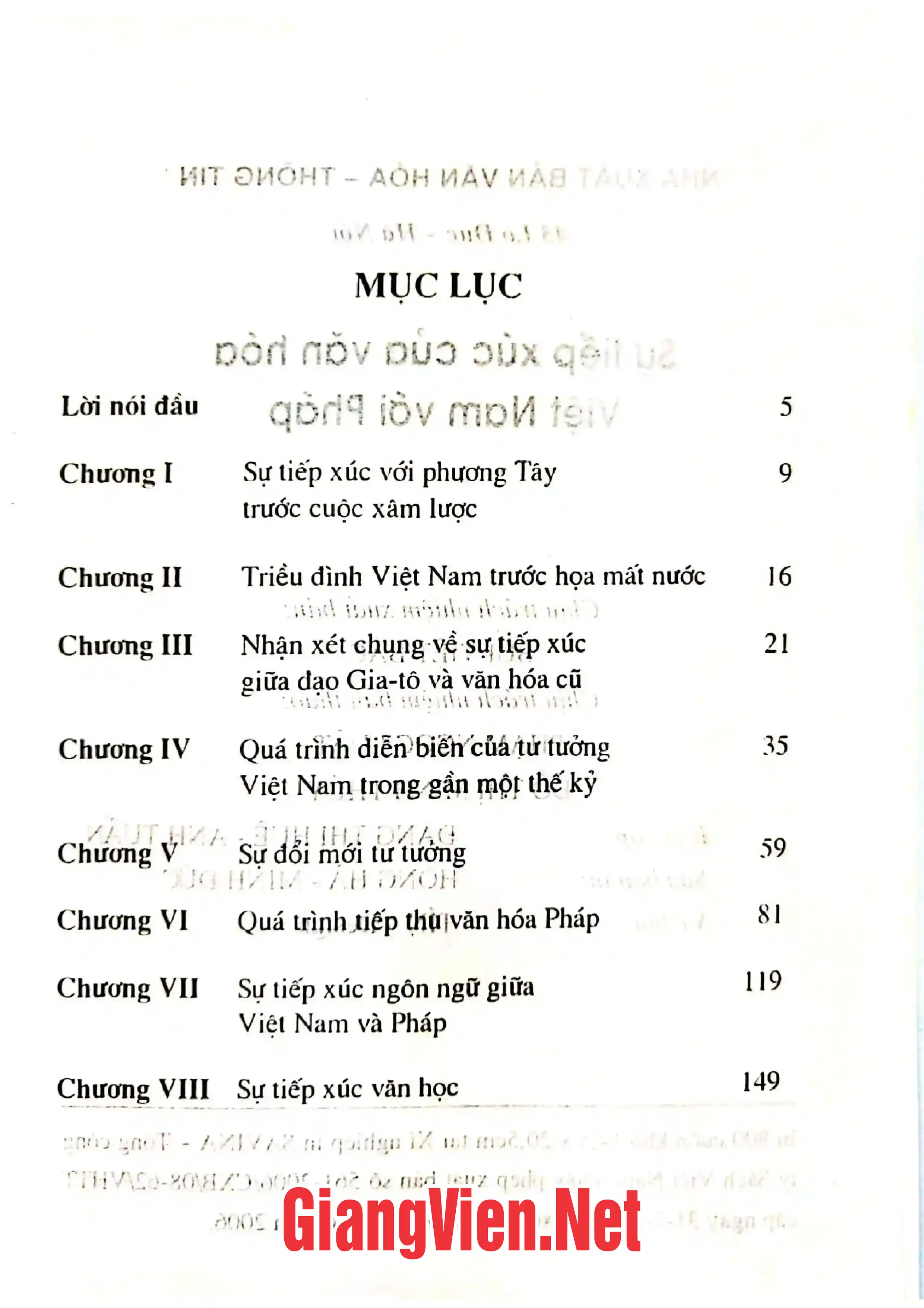 Trang bìa chính thức sách Sự tiếp xúc của văn hóa Việt Nam với Pháp