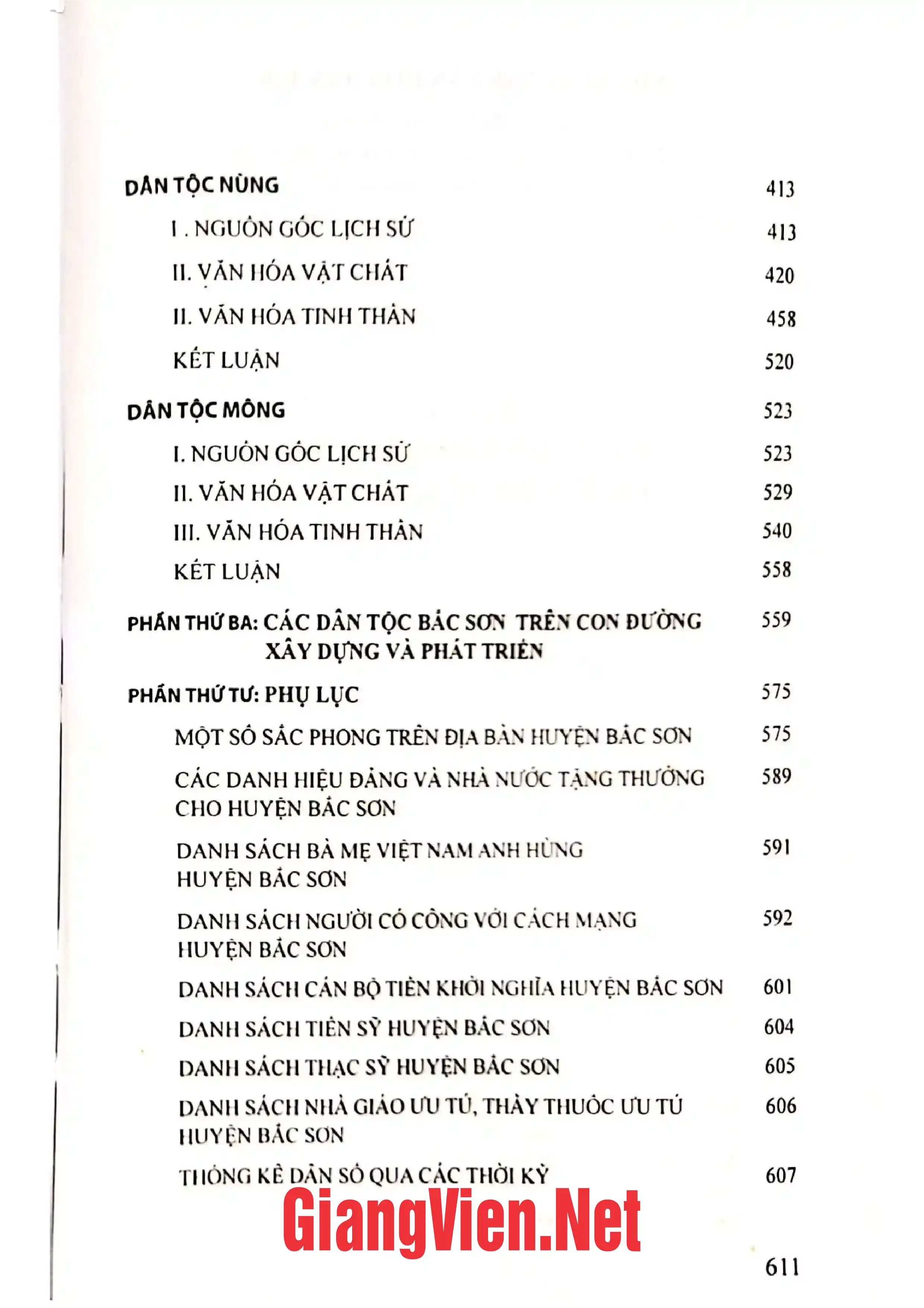 Mục lục chi tiết trang 1 sách Bản sắc và truyền thống văn hóa các dân tộc huyện Bắc Sơn