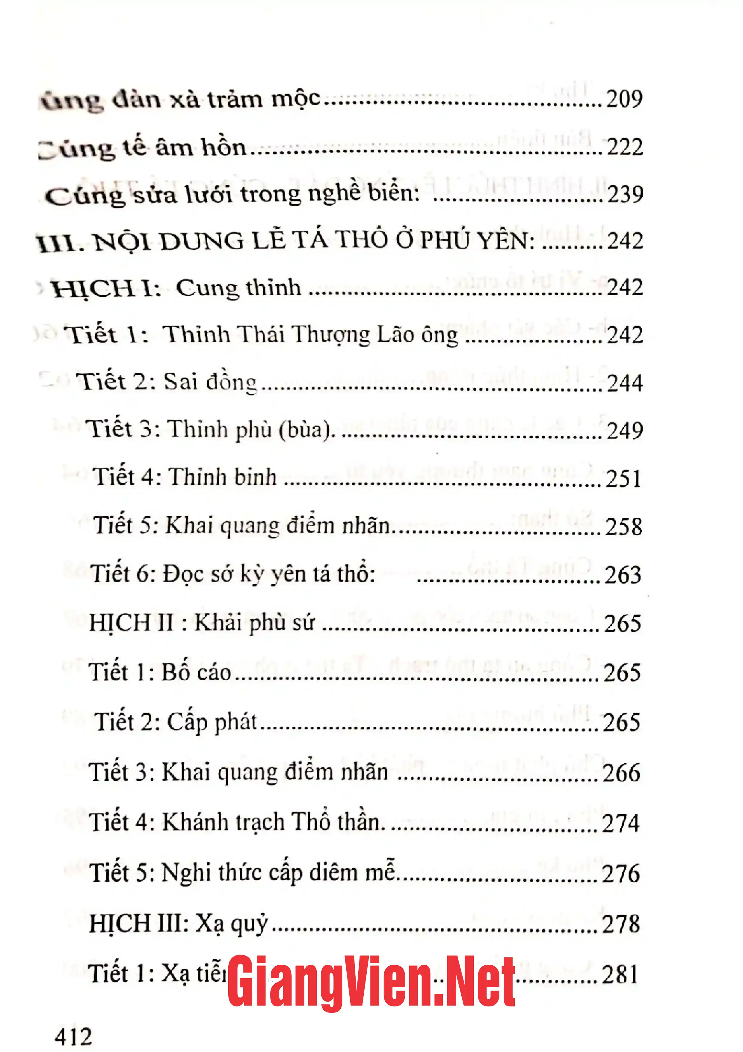 Mục lục chi tiết trang 3 sách Lễ tá thổ ở Phú Yên