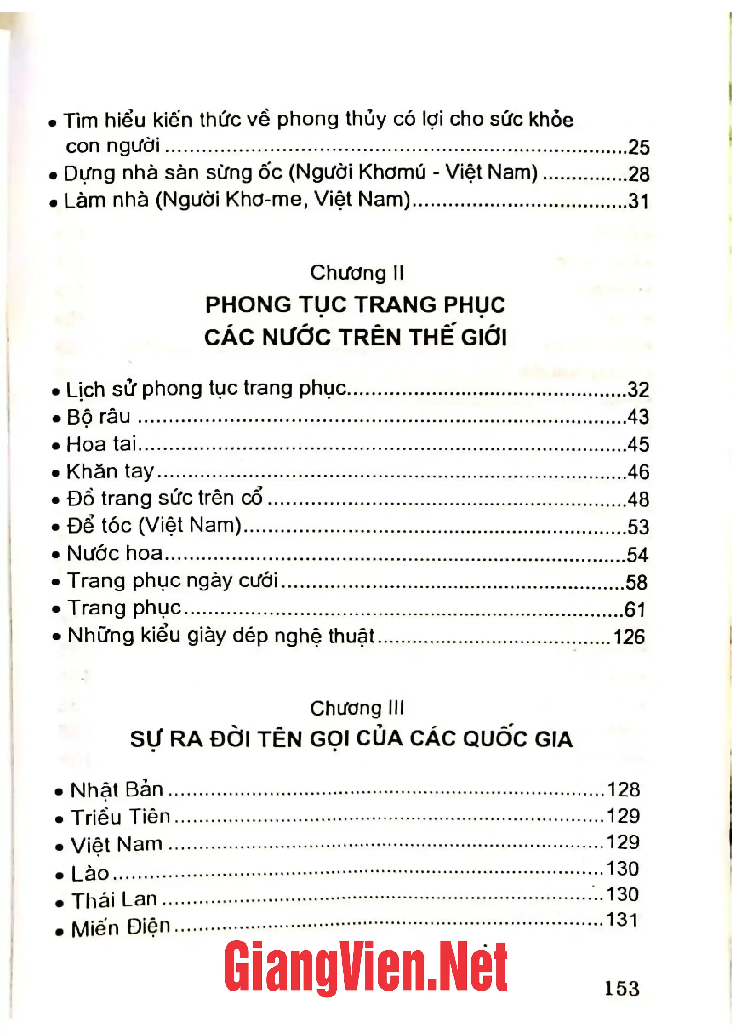 Mục lục chi tiết trang 1 sách Phong tục thế giới: Phong tục nhà ở trang phục và tên gọi các quốc gia