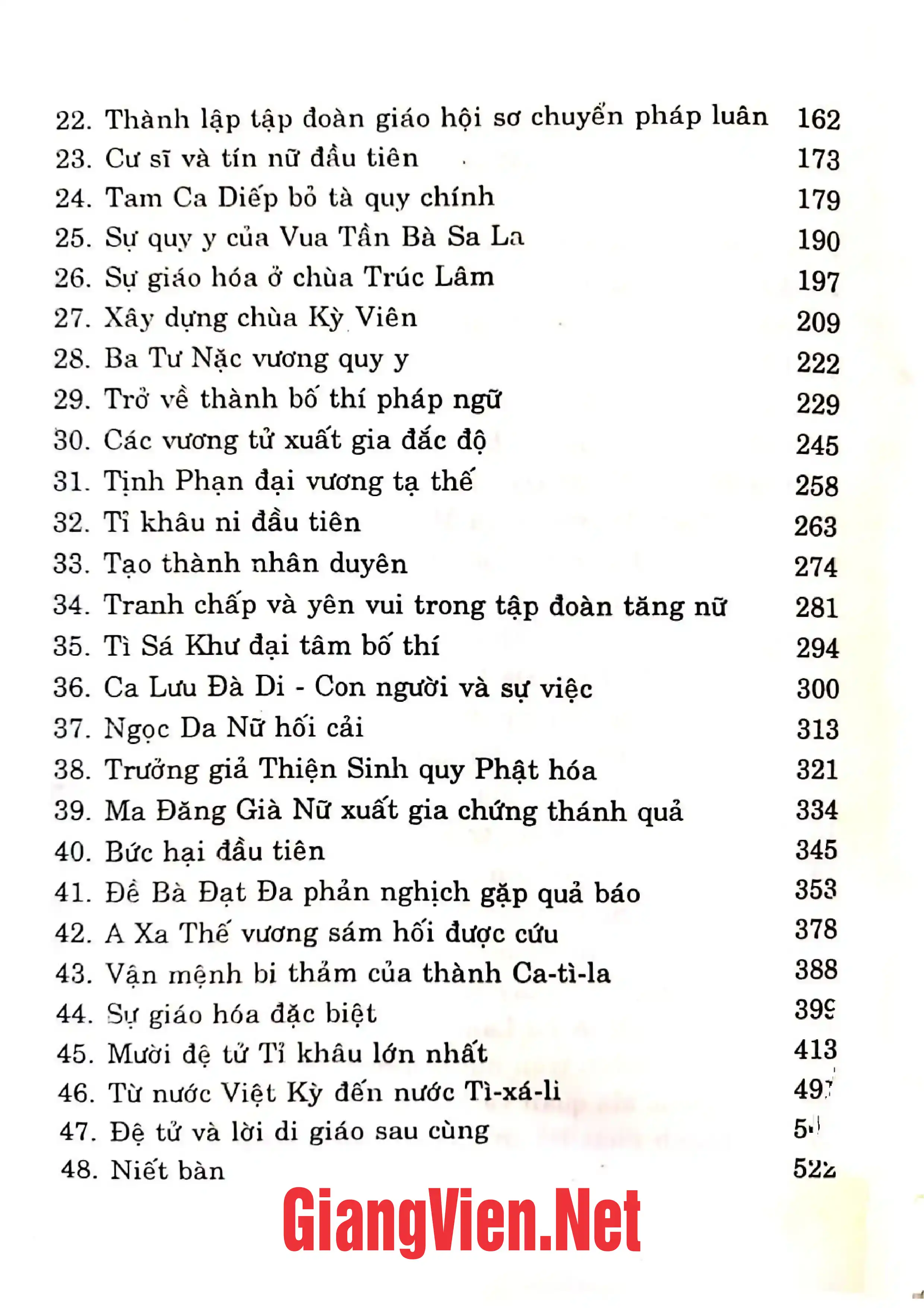 Mục lục chi tiết trang 1 sách Thích Ca Mâu Ni Phật, Truyện thánh