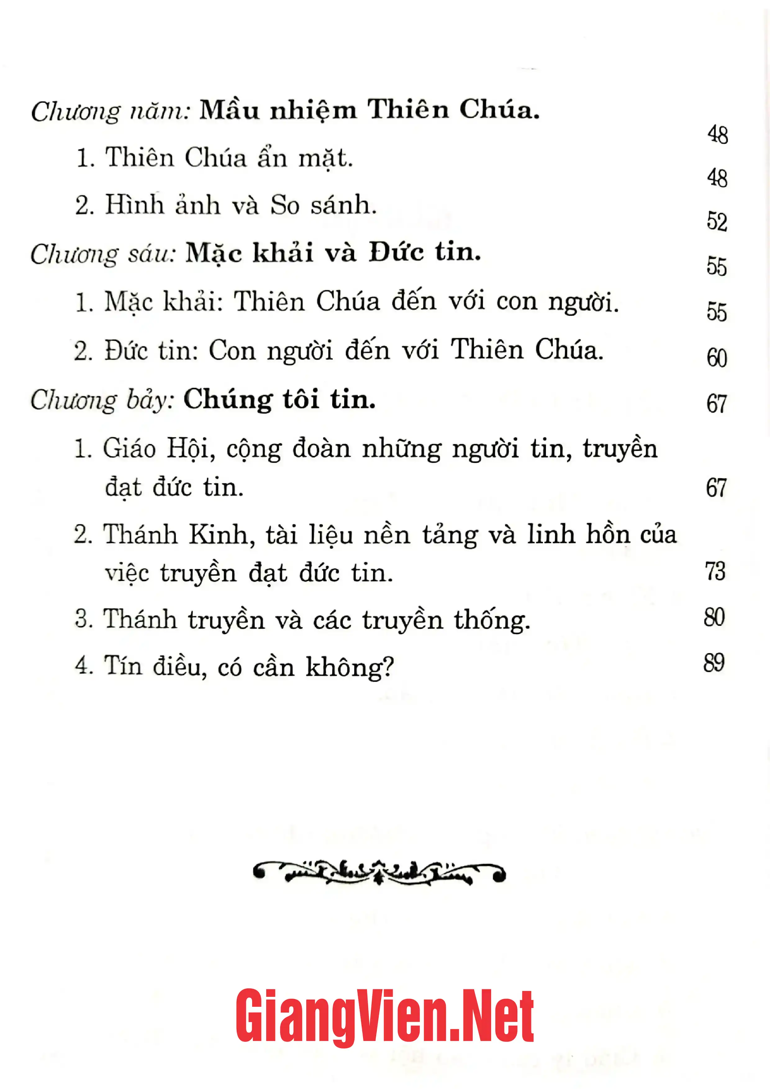Mục lục chi tiết trang 1 sách Cao đẳng giáo lý - Tập 1 Con người và Thiên Chúa